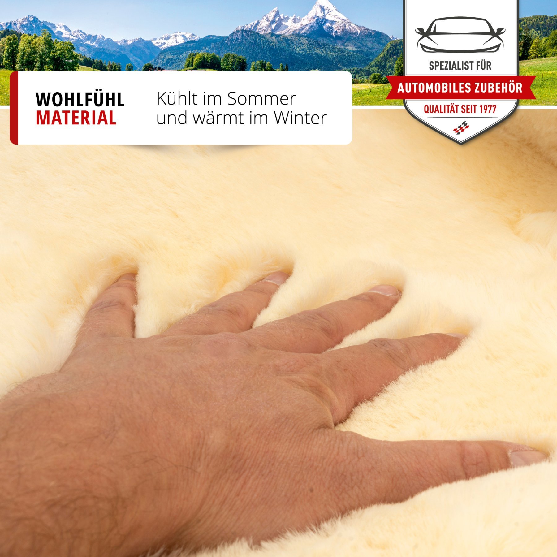 Autositzbezug Maya aus Lammfell, PKW-Schonbezug Einzelsitz, Lammfellbezug beige