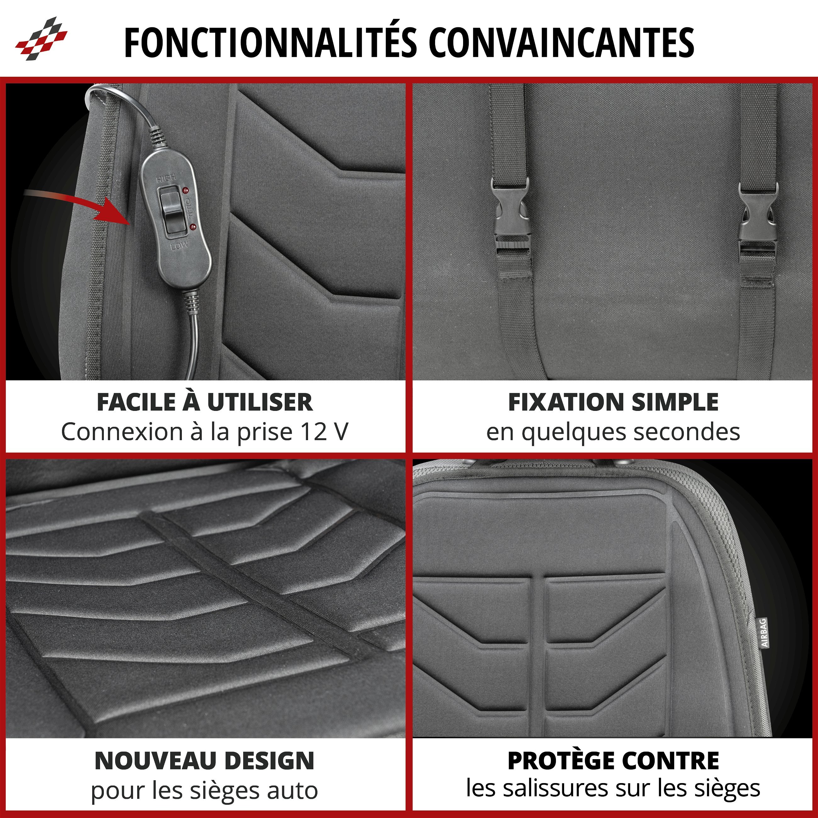 Housse de siège pour voiture Calor, coussin chauffant pour siège de voiture avec prise 12 Volt