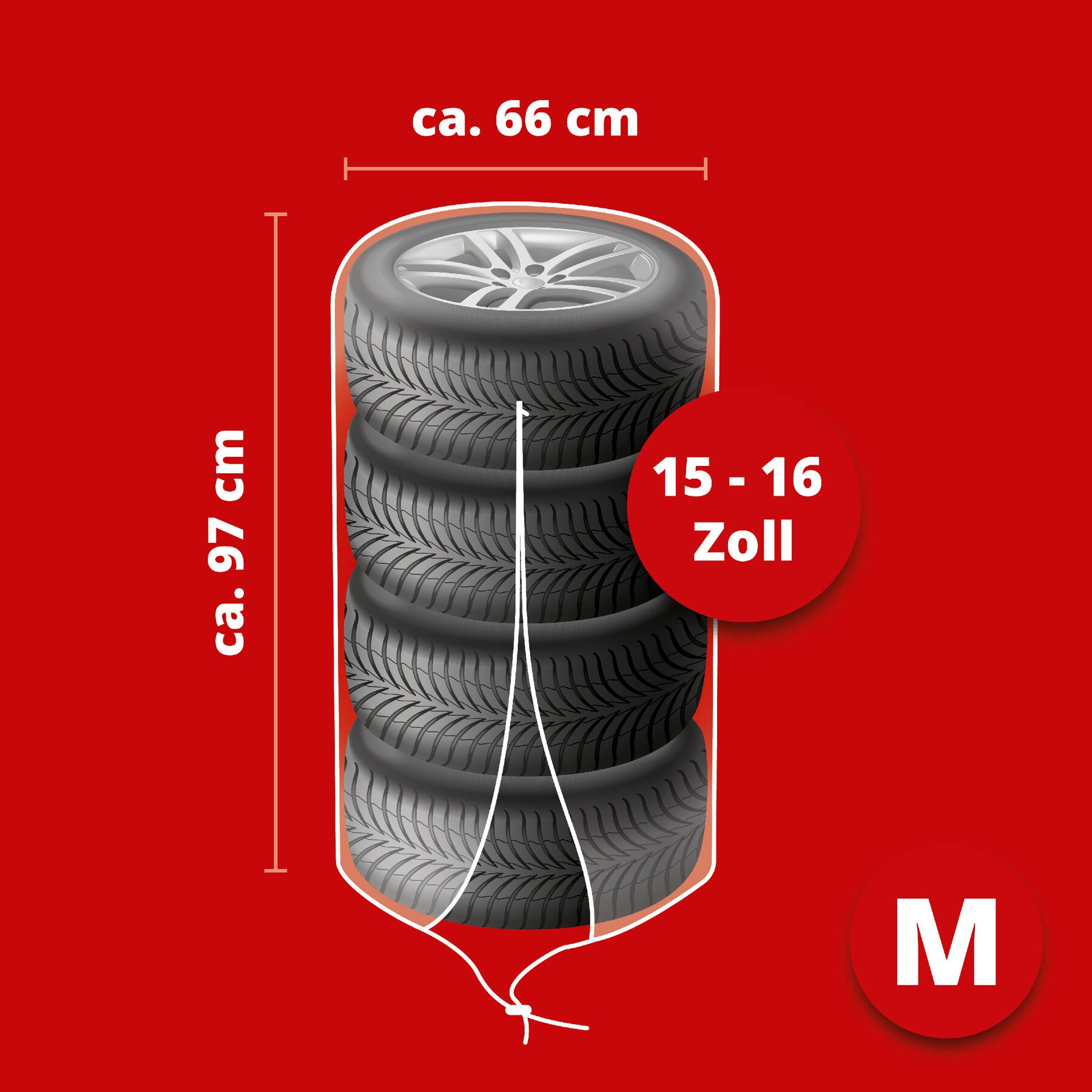 Reifentasche Größe M, robuste und wasserdichte Reifenschutzhülle, Reifensack mit Reißverschluss 15-16 Zoll