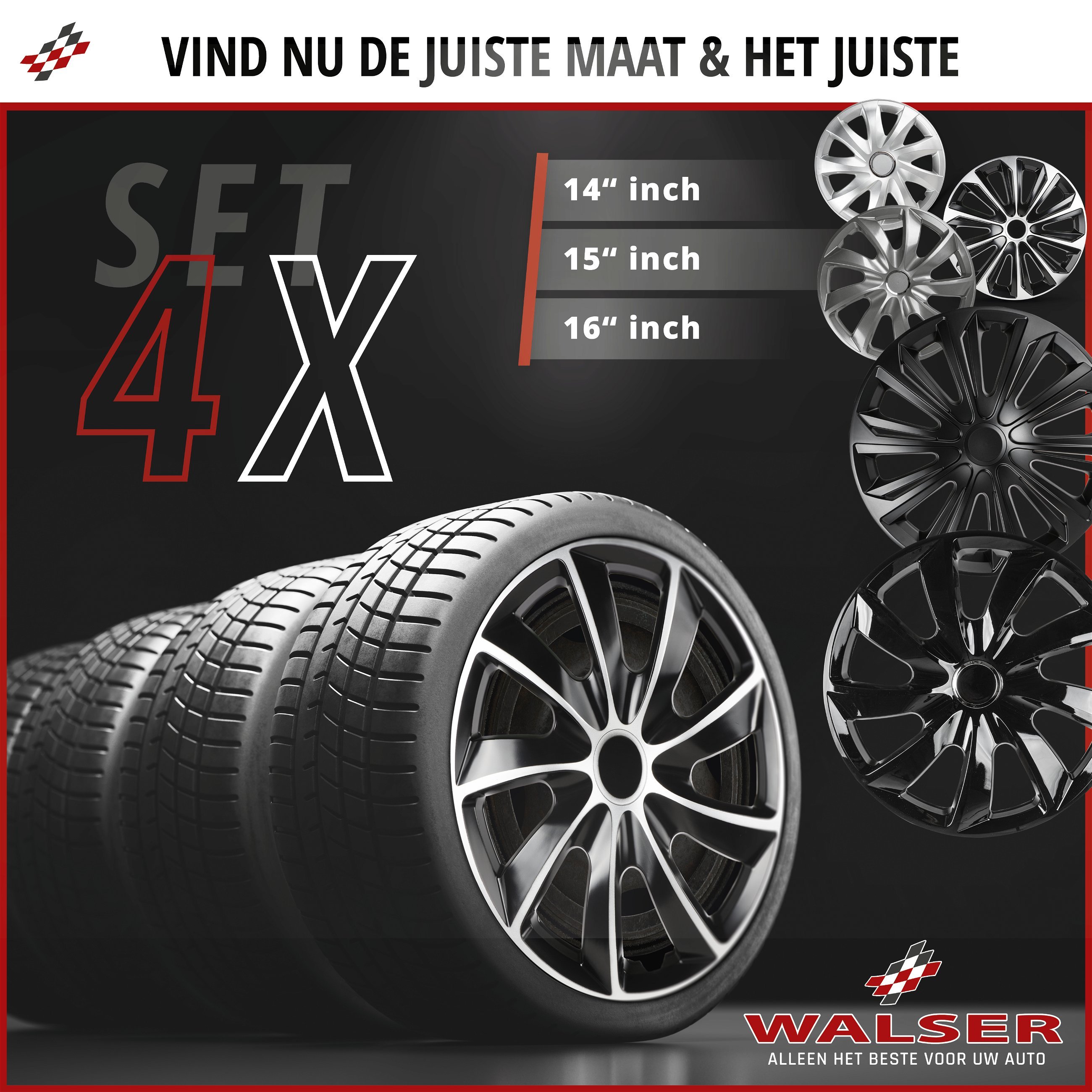 Wieldoppen Turbine 14 inch, set van 4 zwart