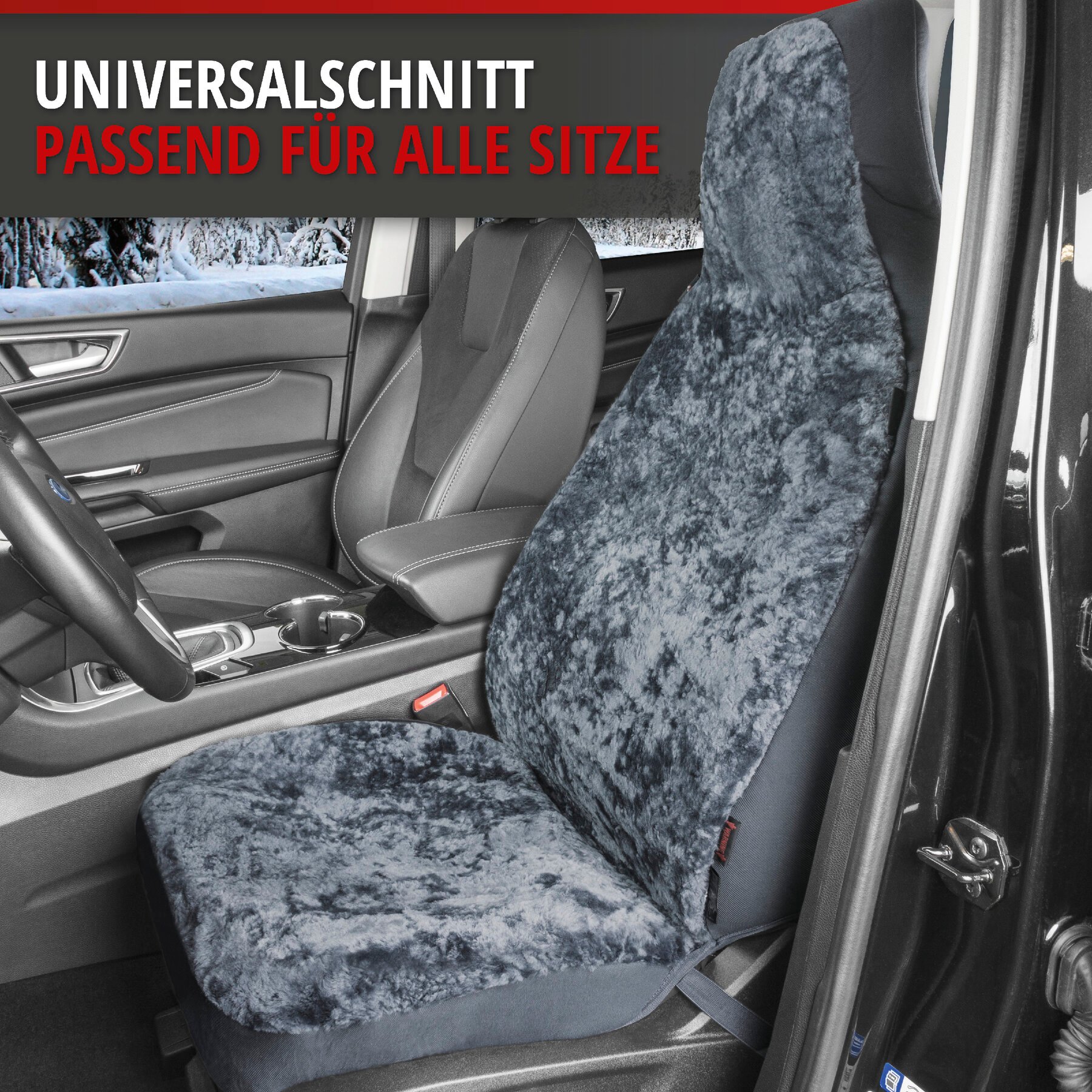 Autositzbezug Zoya aus Lammfell anthrazit mit ZIPP IT System für Highback Sitze