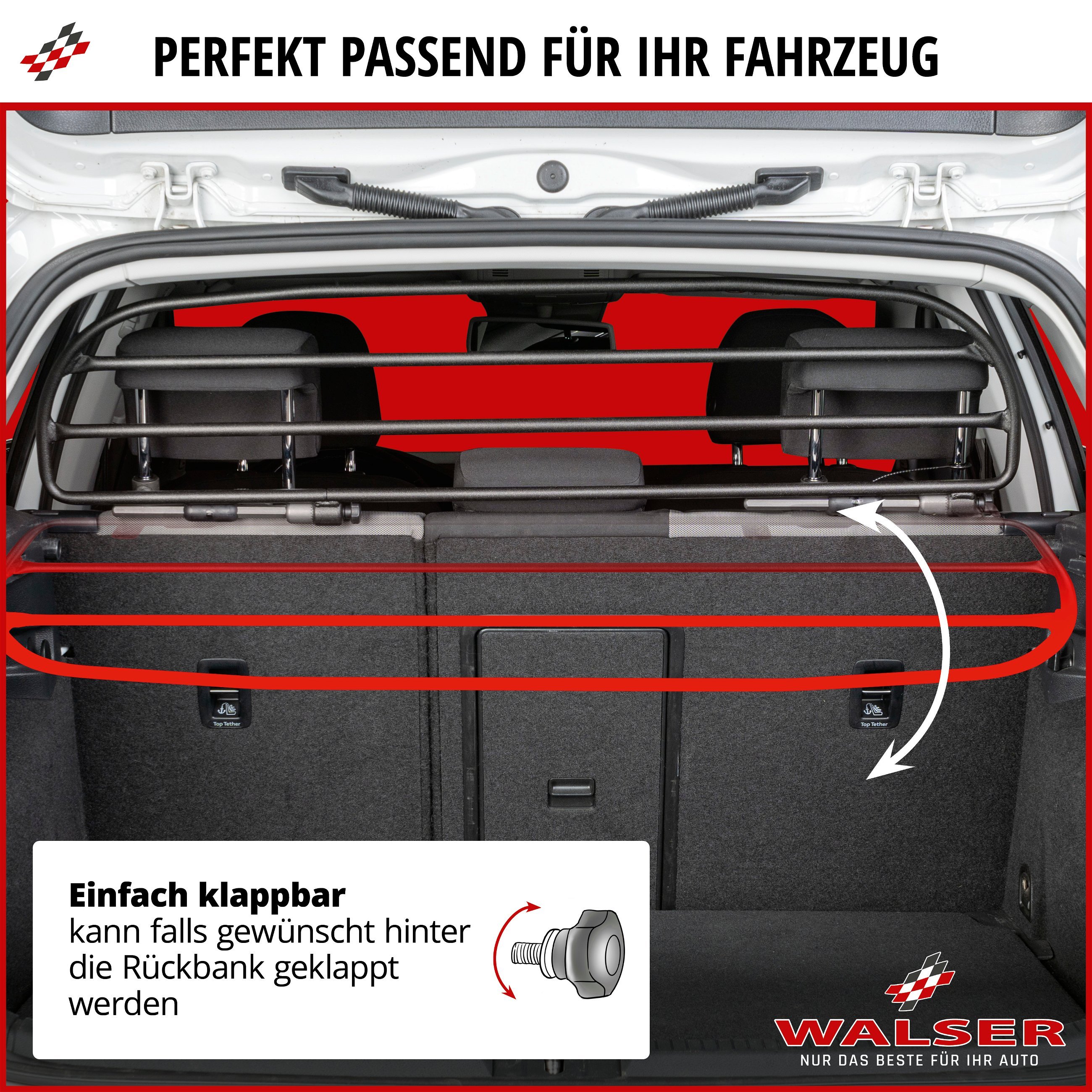 Hundegitter Dog Guard, Trenngitter für Hunde mit Nylonnetz, Auto Schutzgitter schwarz, Größe 2 - 910x180mm