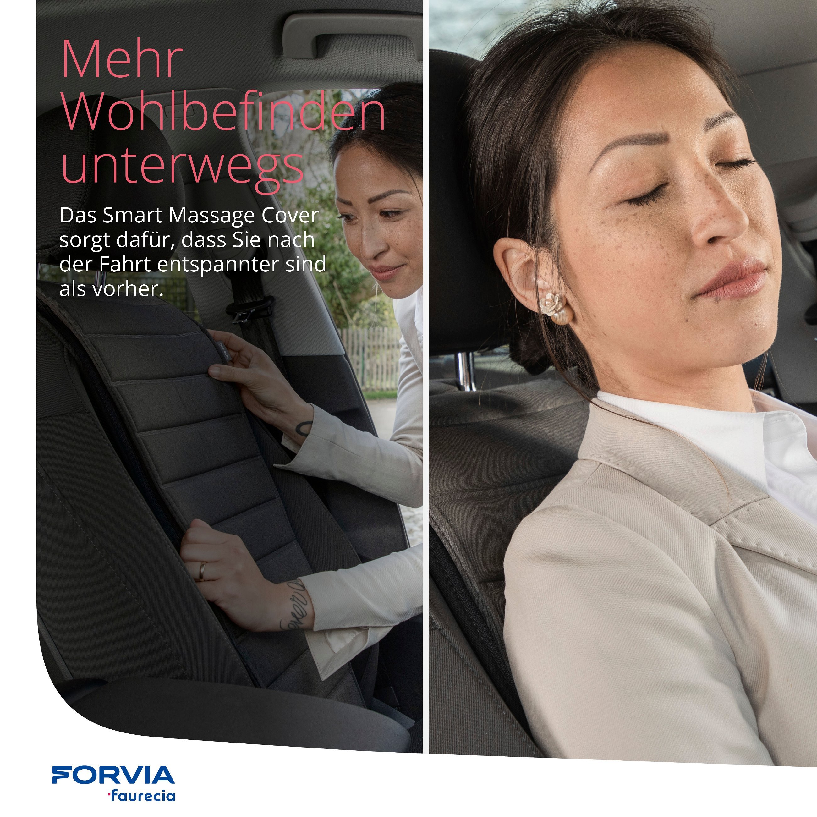 Faurecia Smart Massage Cover, Auto-Massage-Sitzauflage mit App-Steuerung und integriertem Akku, PKW-Sitzaufleger zertifiziert von der Aktion Gesunder Rücken