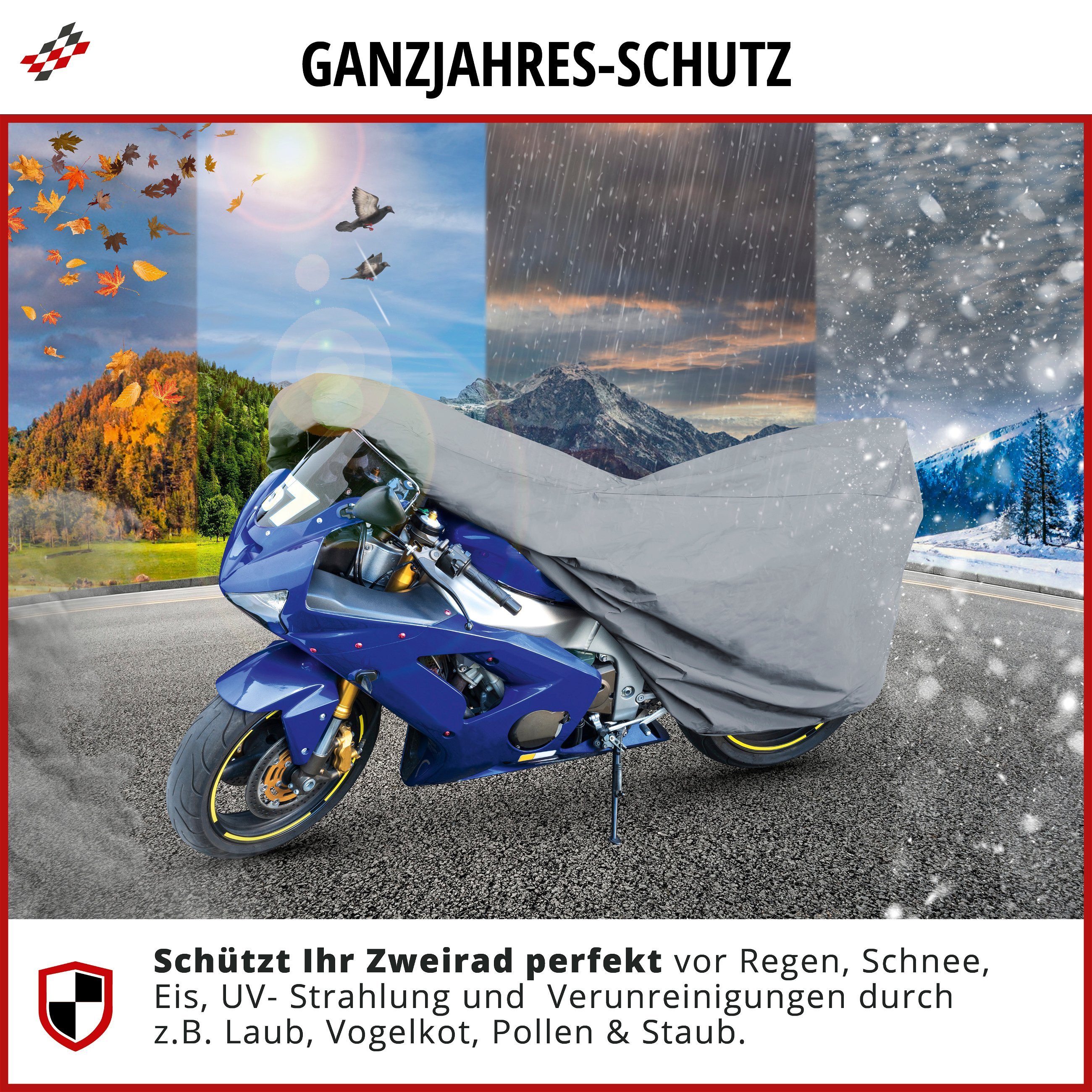 Motorrad Abdeckplane M, Motorrad Abdeckplane aus robustem PVC, Motorrad-Garage wasserdicht - 215x95x120 cm grau