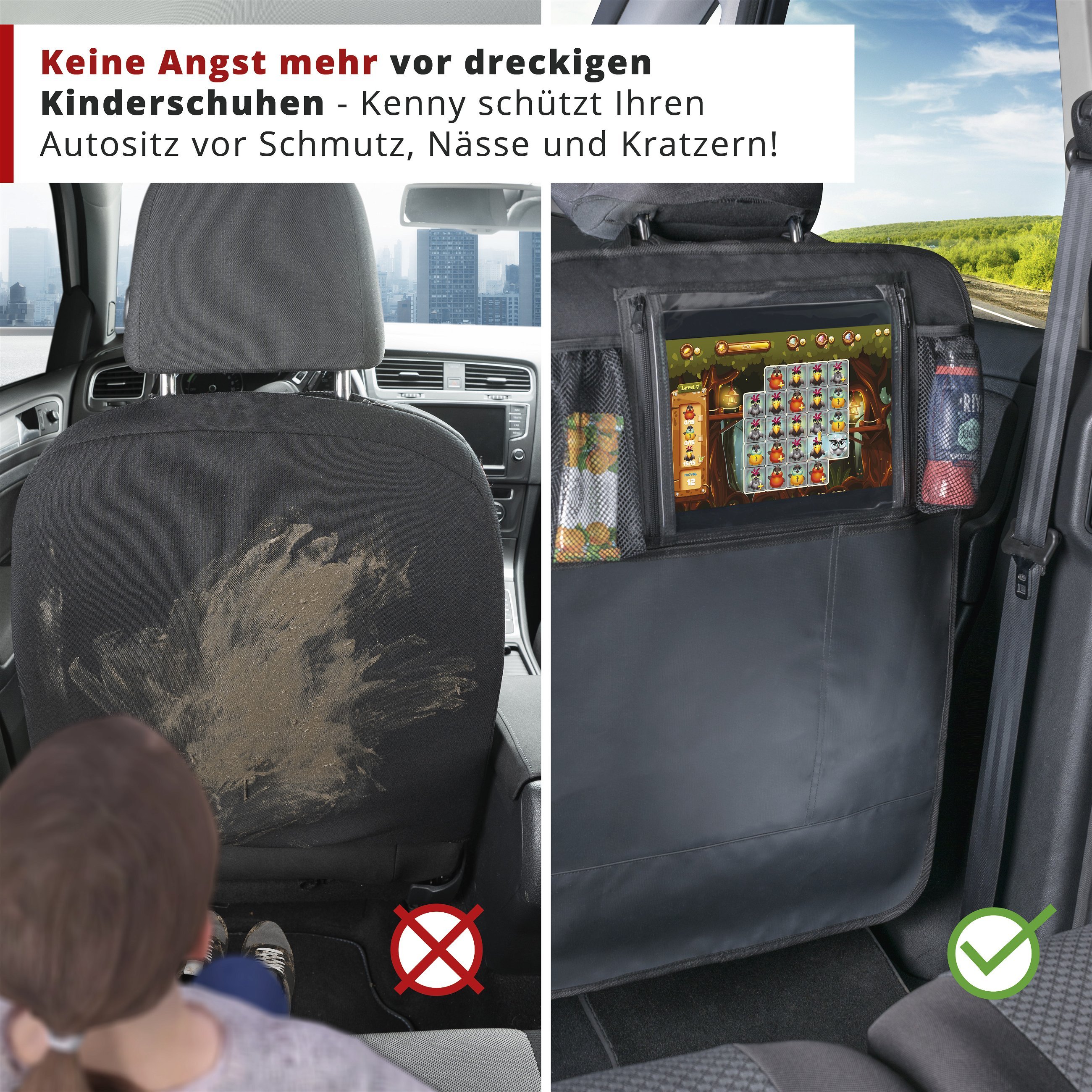 Auto-Organizer Kenny, Rückenlehnenschutz mit Tablet-Halterung 70x46 cm schwarz