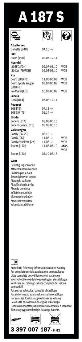 Essuie-glace A 187 S, 2 Essuie-glace avant