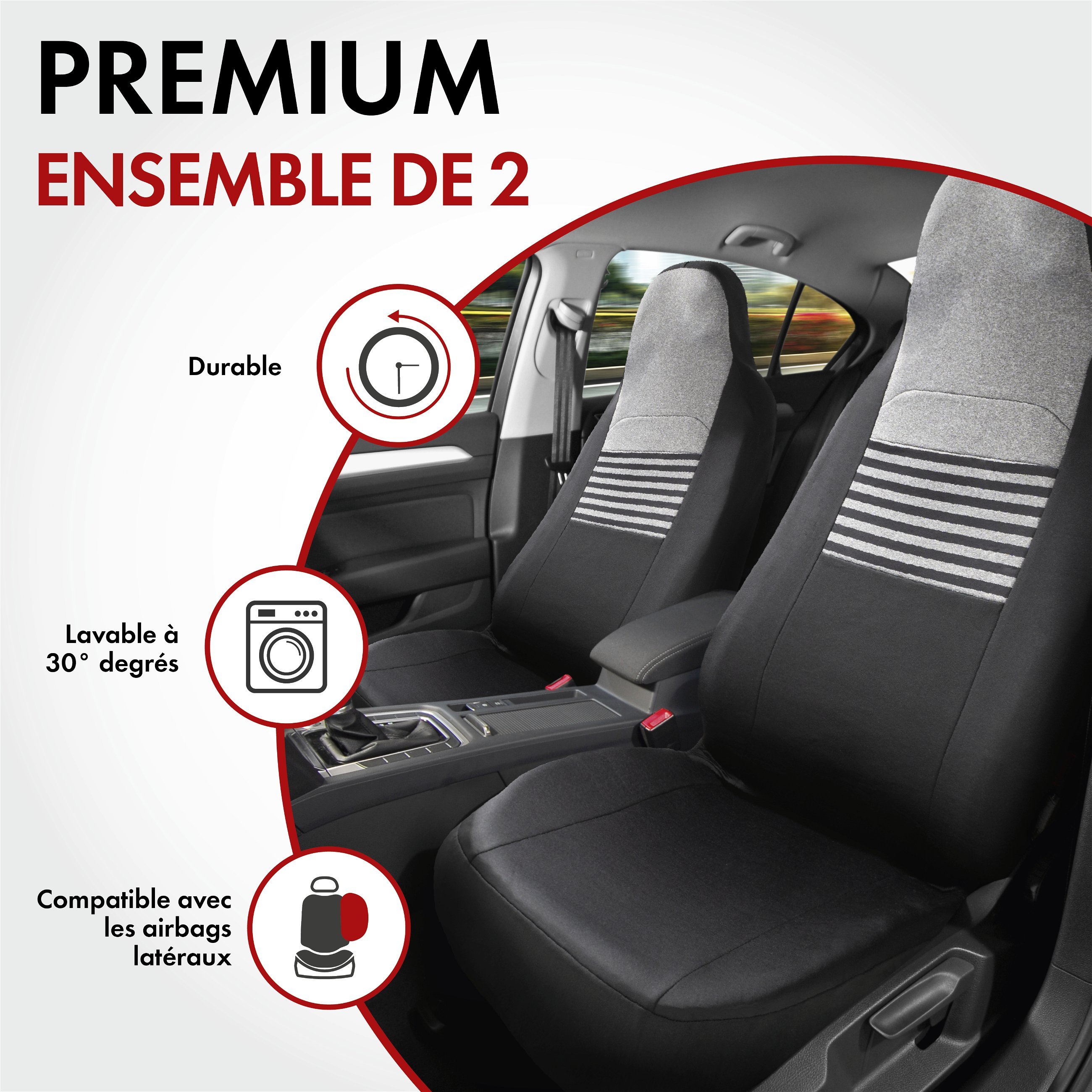 ZIPP IT Premium Housse de sièges Gordon pour deux sièges avant avec système de fermeture éclair noir/gris