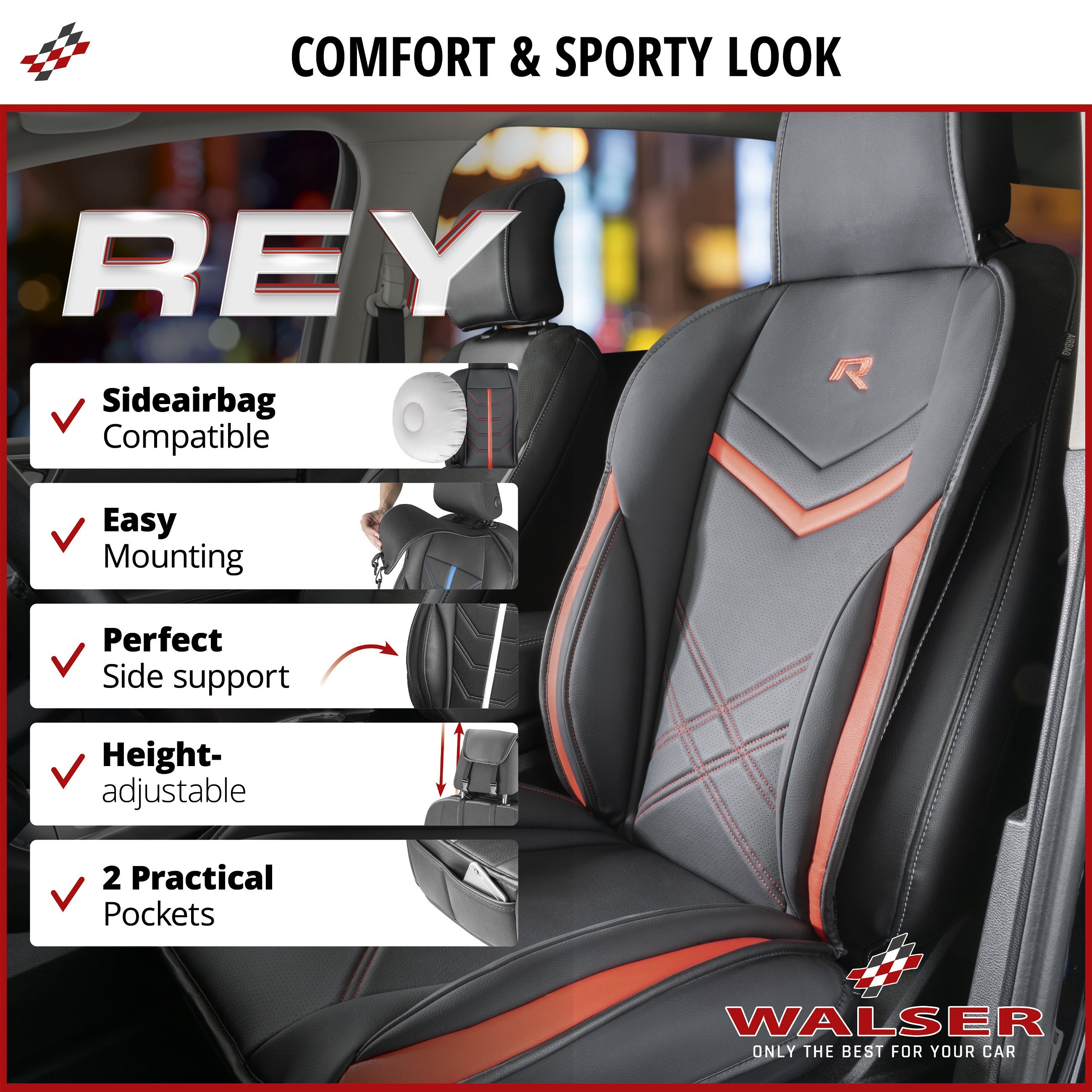 Car Seat cover Rey black-red