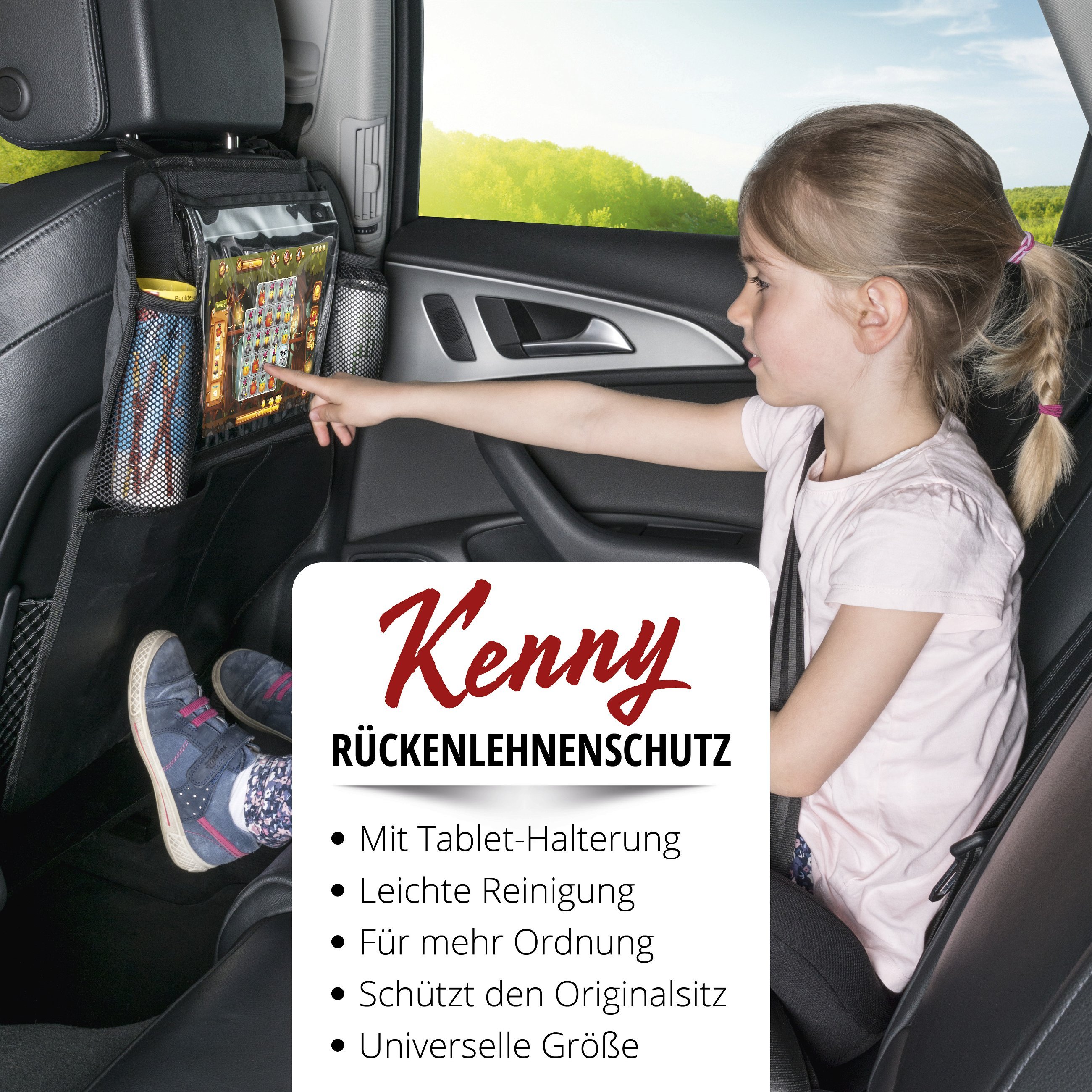 Auto-Organizer Kenny, Rückenlehnenschutz mit Tablet-Halterung 70x46 cm schwarz