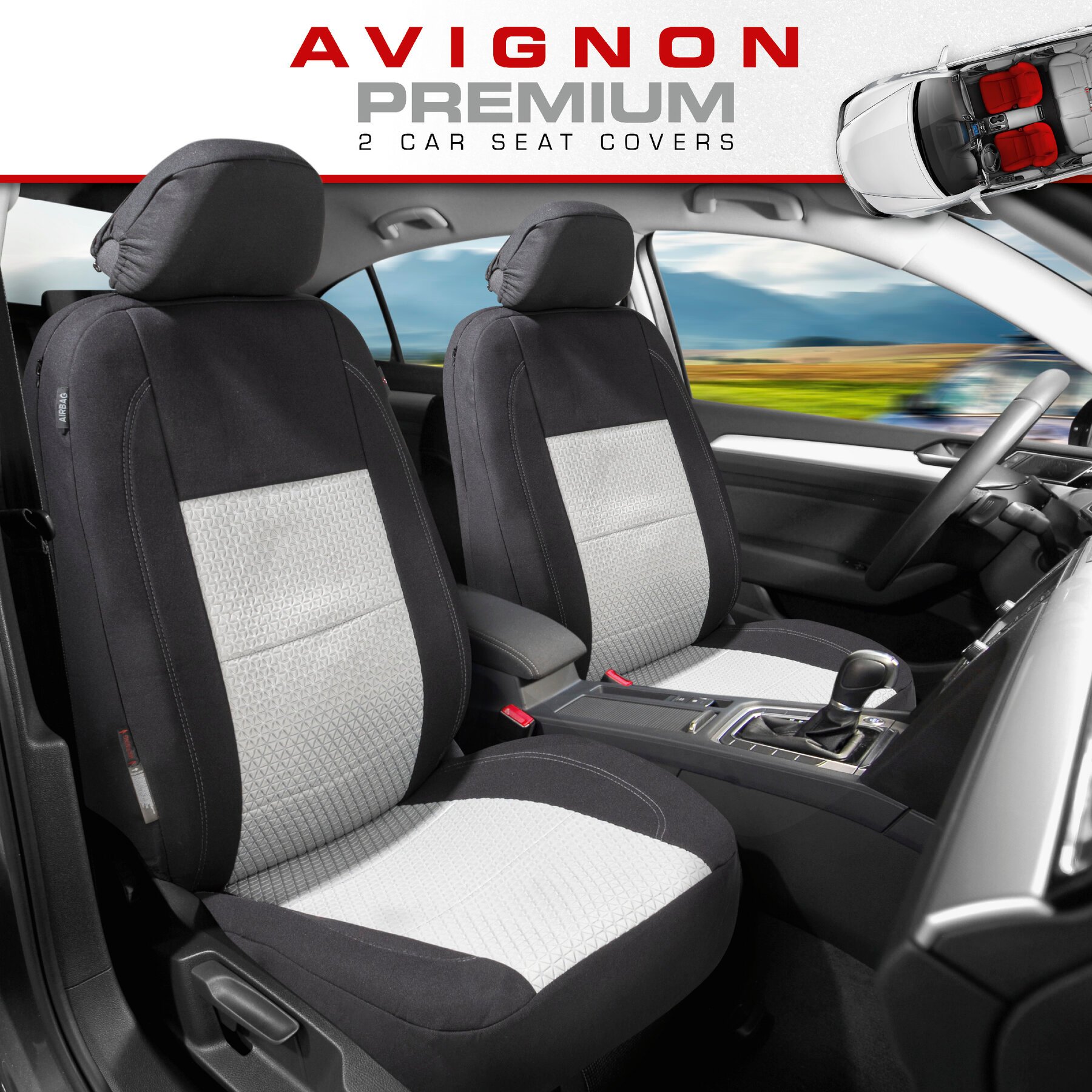 ZIPP IT Premium Car seat covers Avignon for two front seats with zip-system black/silver
