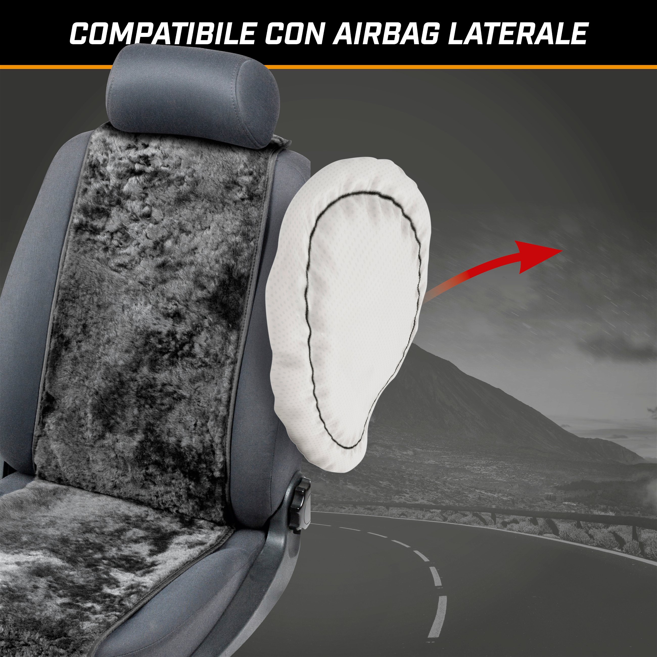 Coprisedili auto in pelle di agnello Cosmo nero 12-14mm altezza pelo