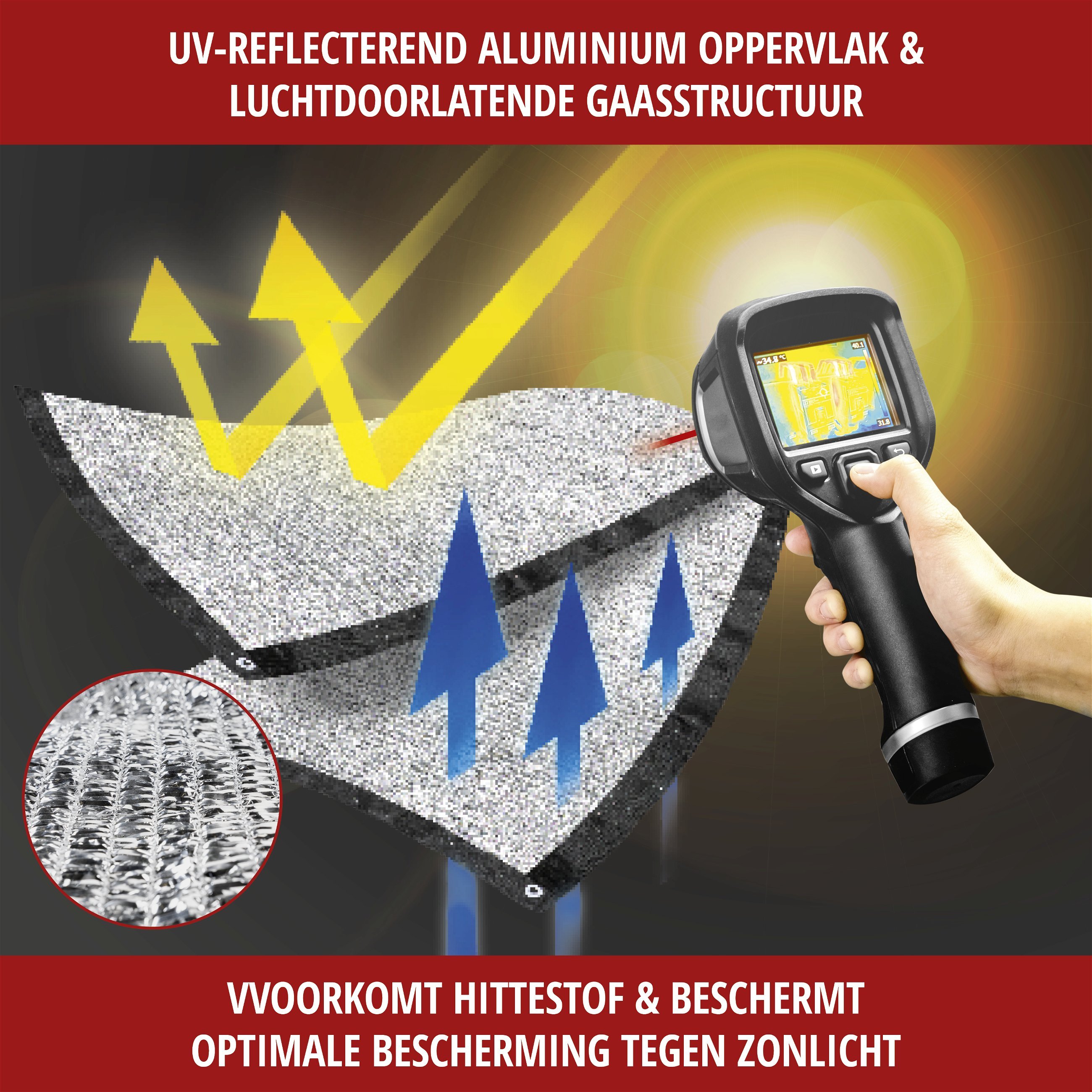 Zonwerend net, zonwerende schaduw, zonnezeil, warmtebescherming, schaduwnet, UV-bescherming Stay Cool 4x6m 31096