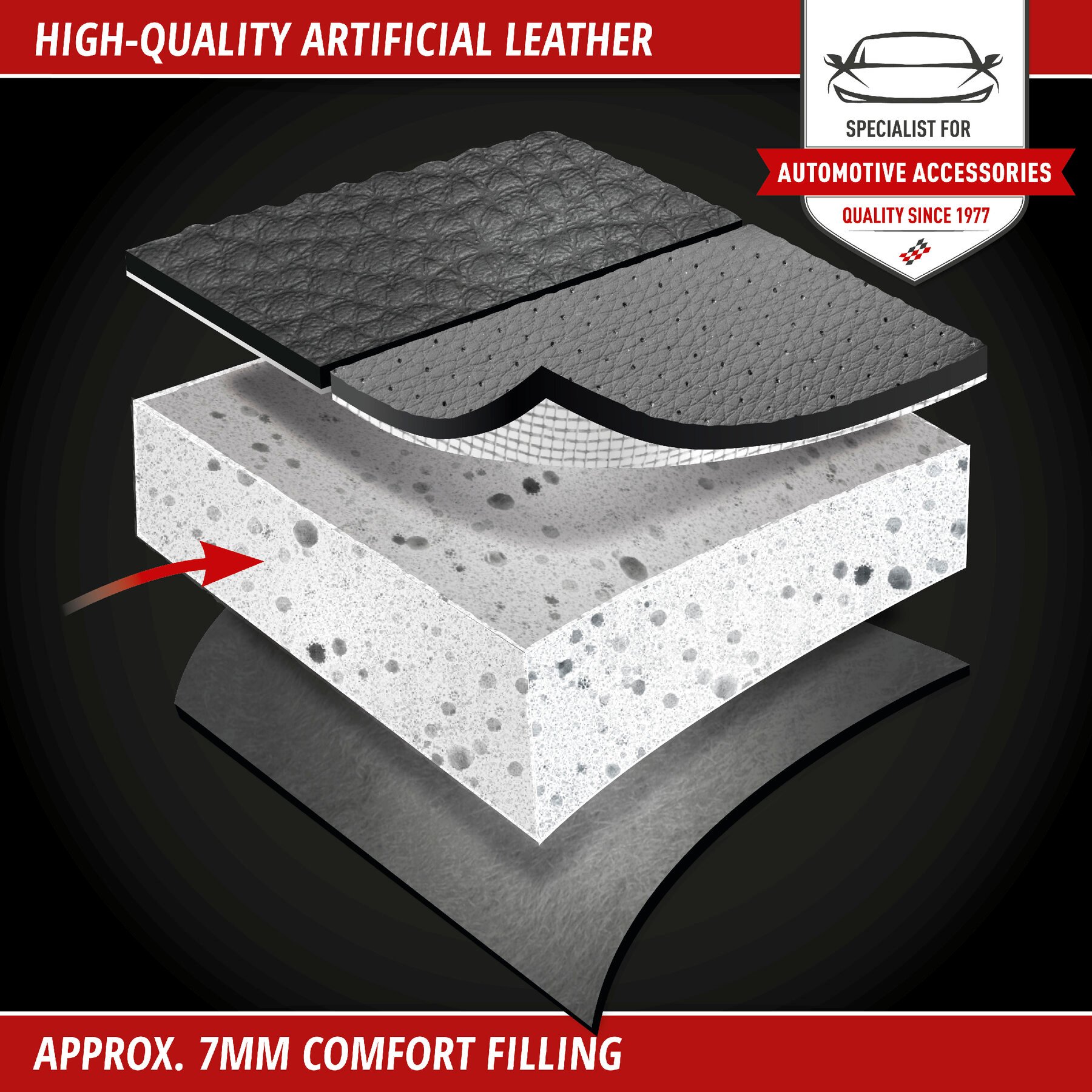 Rey car seat cushion in black-grey