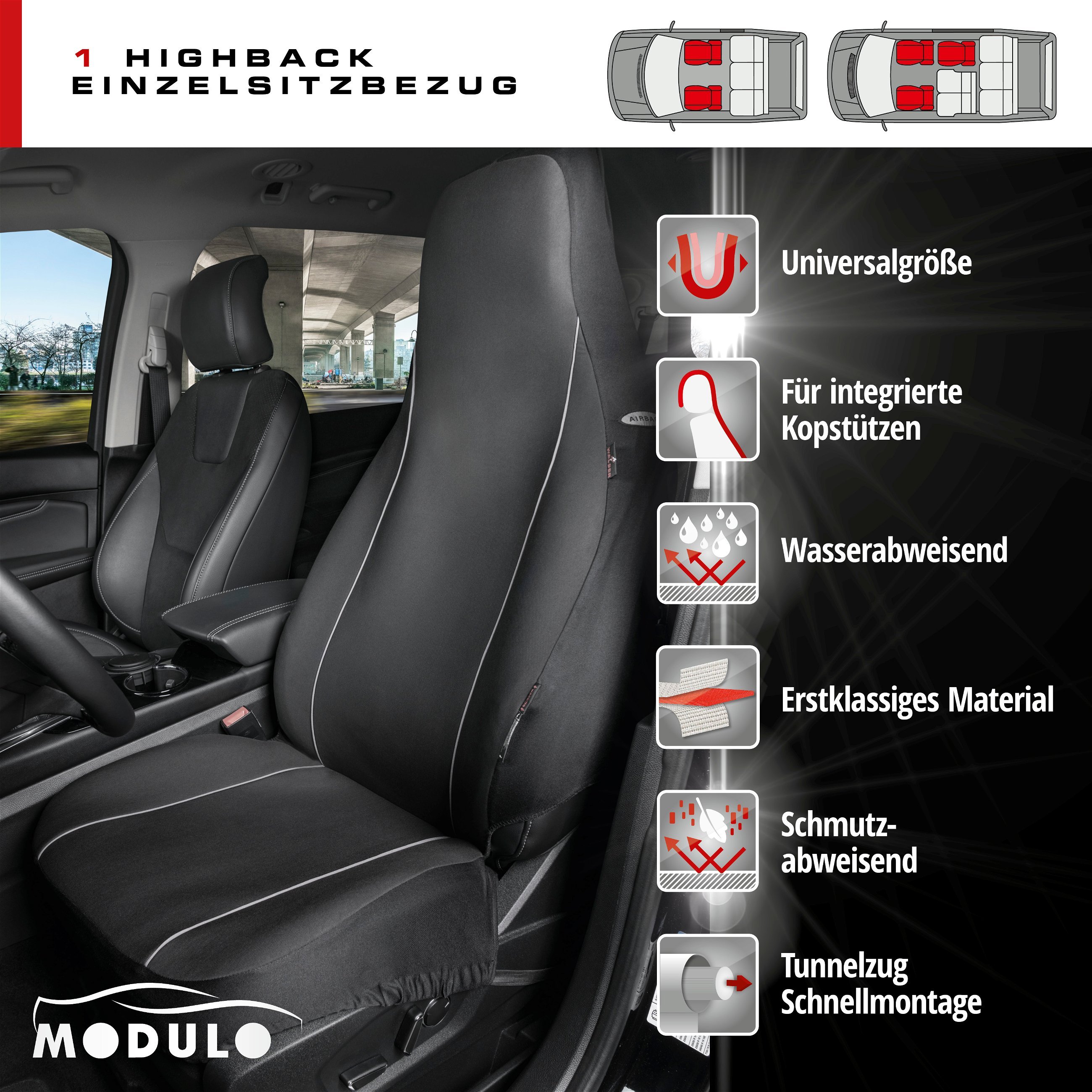 Autositzbezug Modulo, PKW-Schonbezug Einzelsitz für Highback graphit