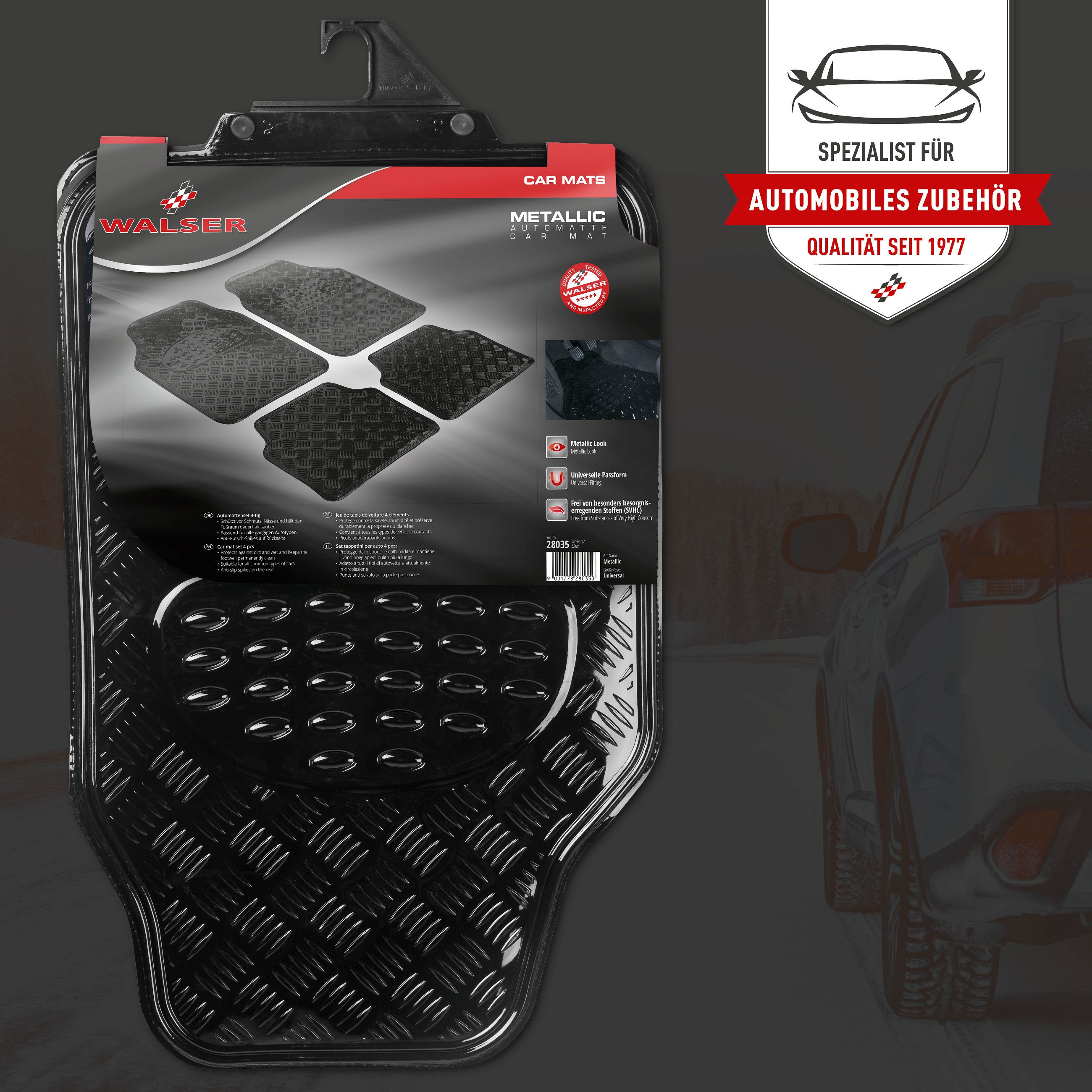 Car Rubber matss Metallic checker plate look black maxi