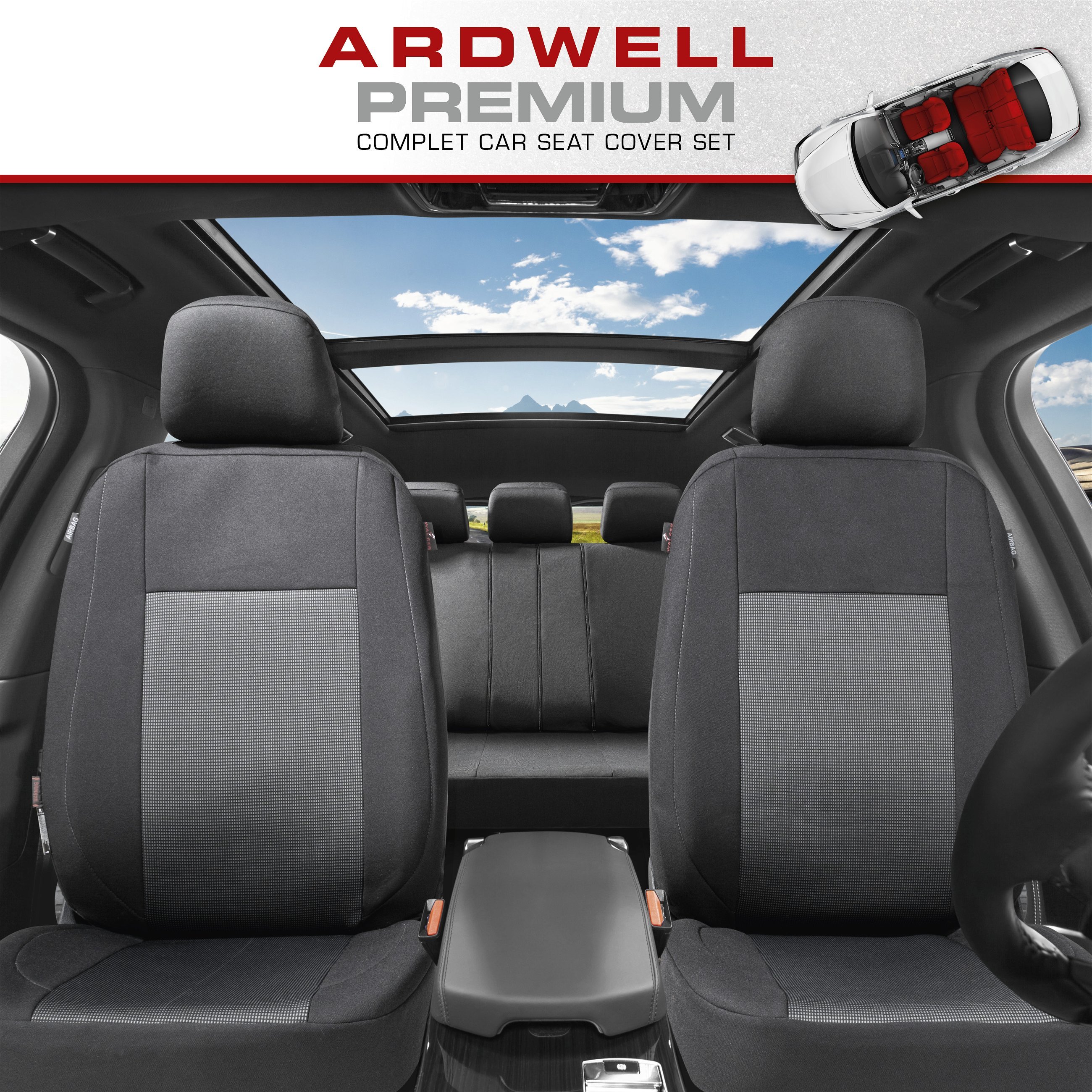 ZIPP IT Premium Car seat covers Ardwell complete set with zip-system black/grey