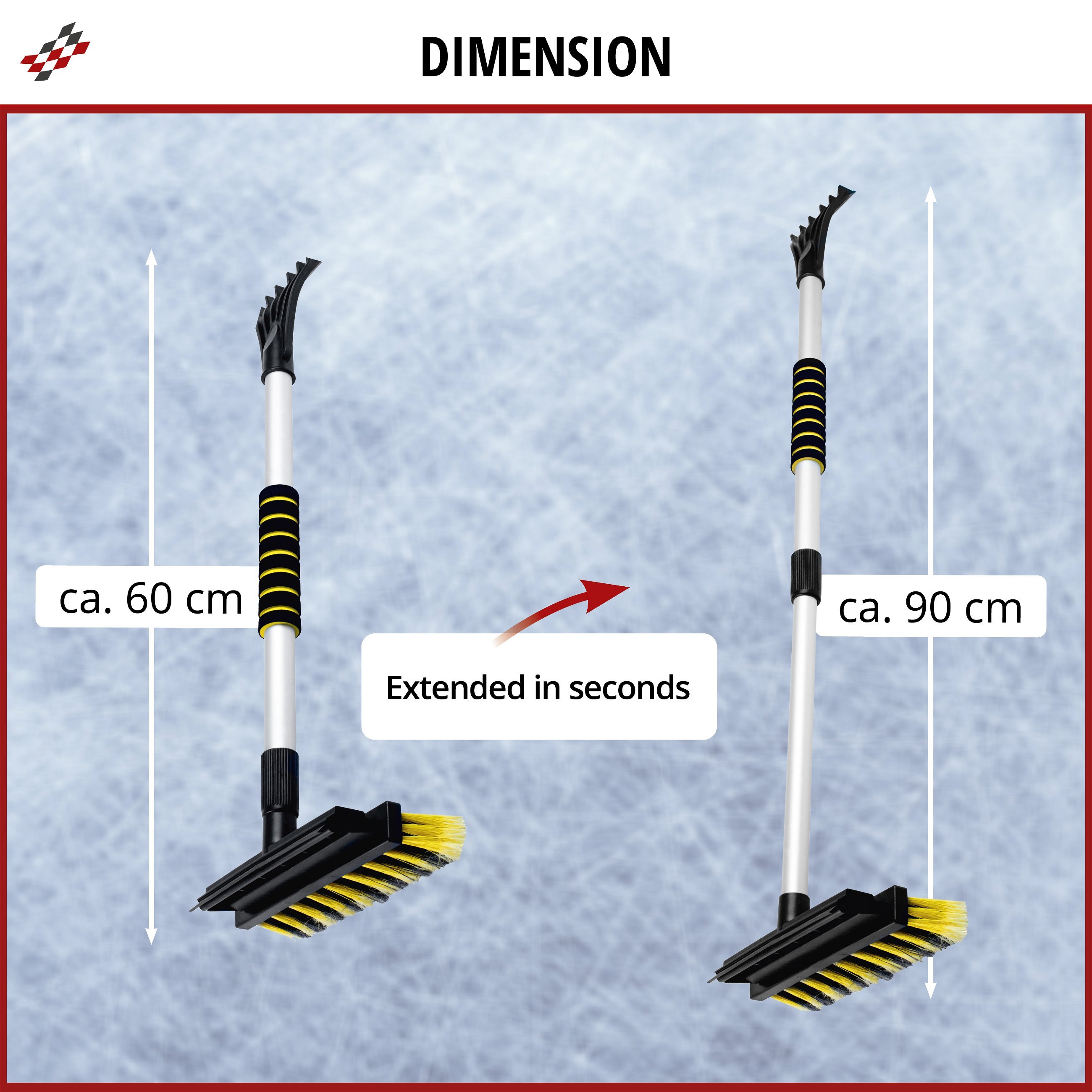 3in1 brush with ice scraper and rubber lip telescopic 60-90 cm