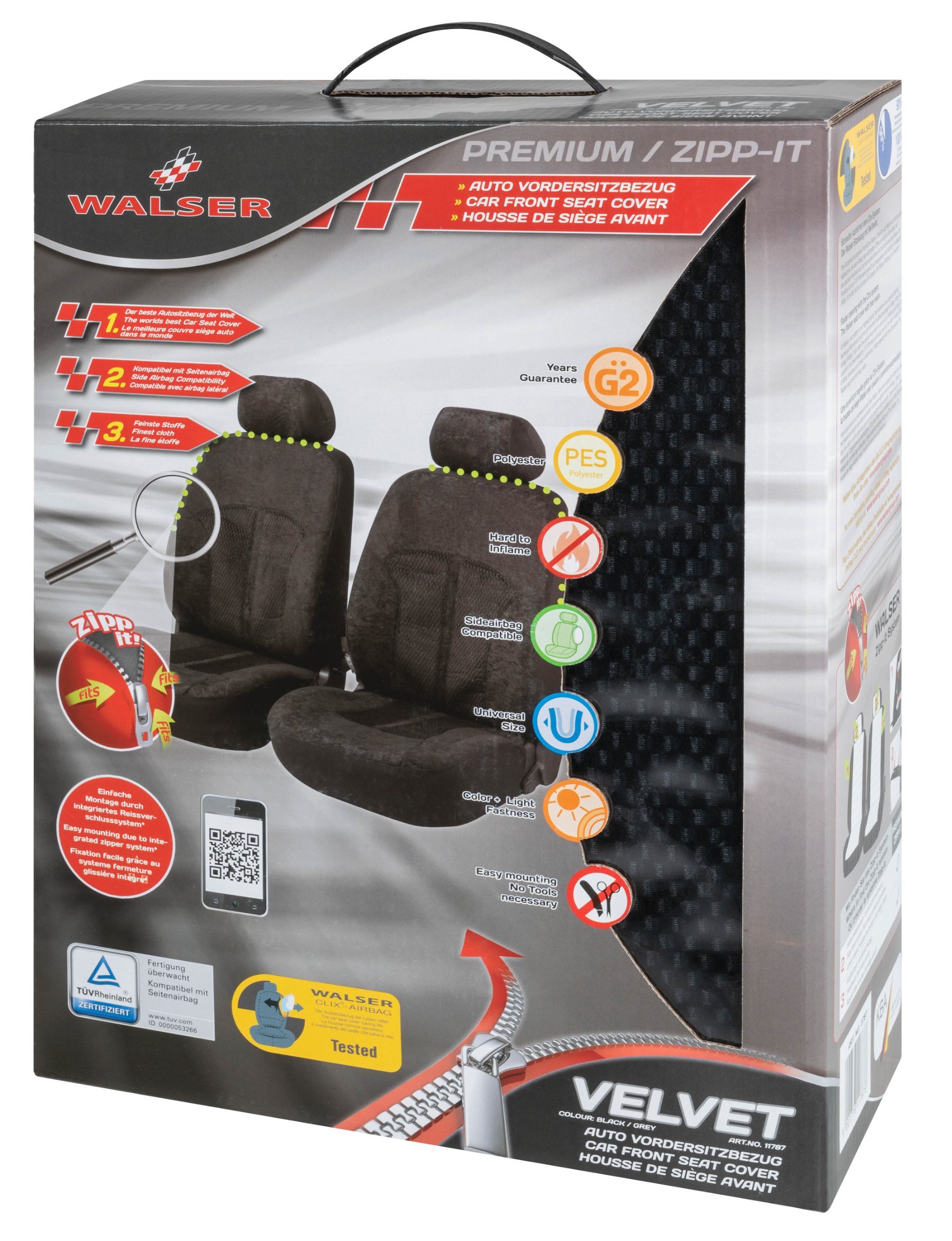 Auto stoelbeschermer Velvet met Zipper ZIPP-IT Autostoelhoes, 2 stoelbeschermer voor voorstoel zwart