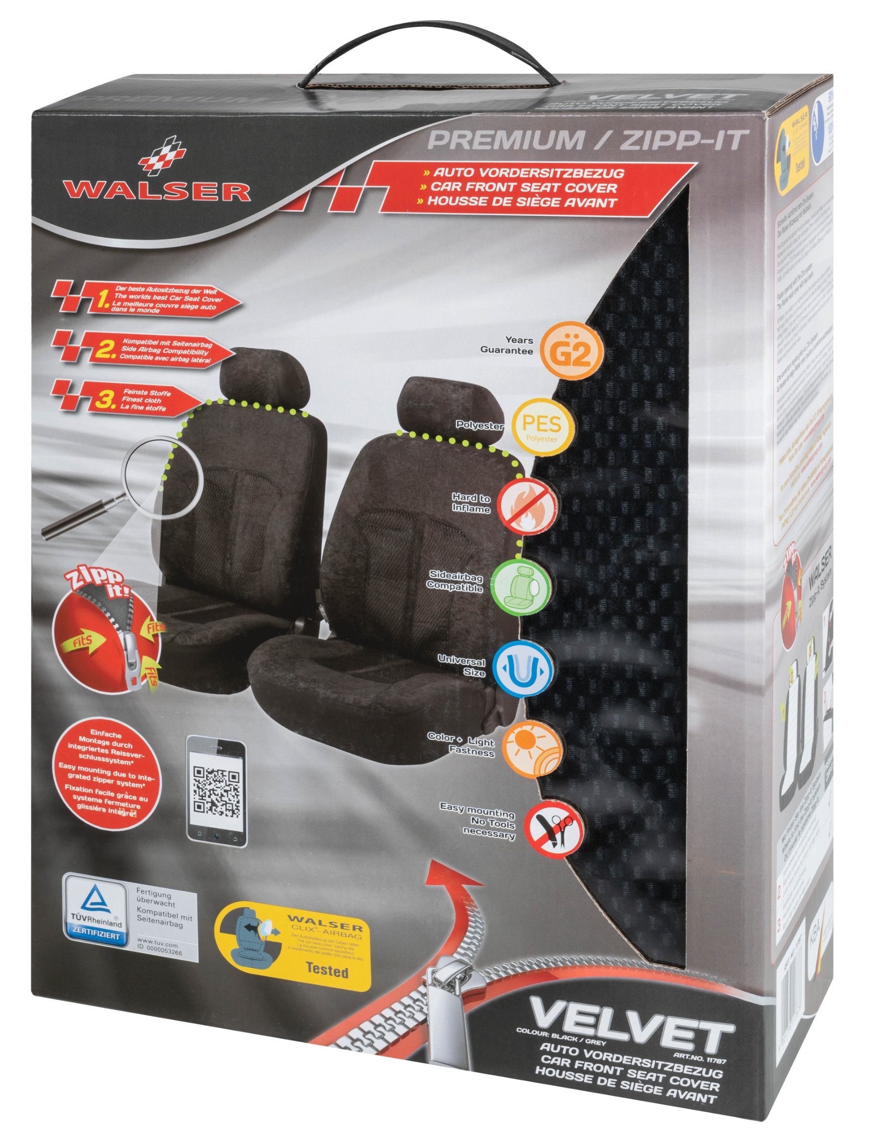 ZIPP IT Premium Velvet Car Seat covers for two front seats with zipper  system | Cloth Seat covers | Car Seat covers | Seat covers & Cushions |  Walser Online Shop