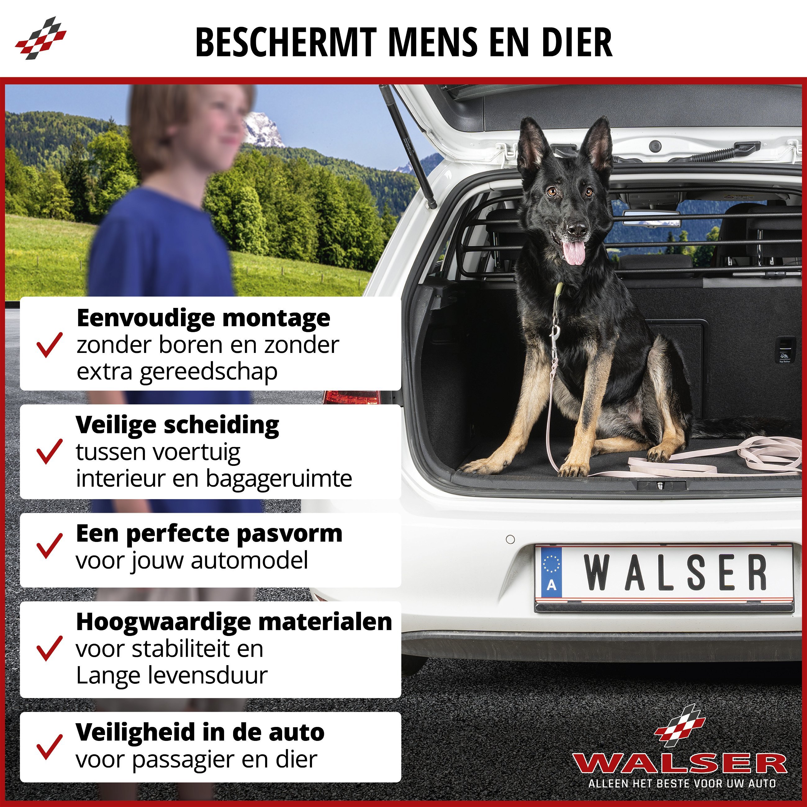 Hondenbescherming Dog Guard, hondenbescherming met nylon net, autobescherming zwart, maat 1 - 830x200mm
