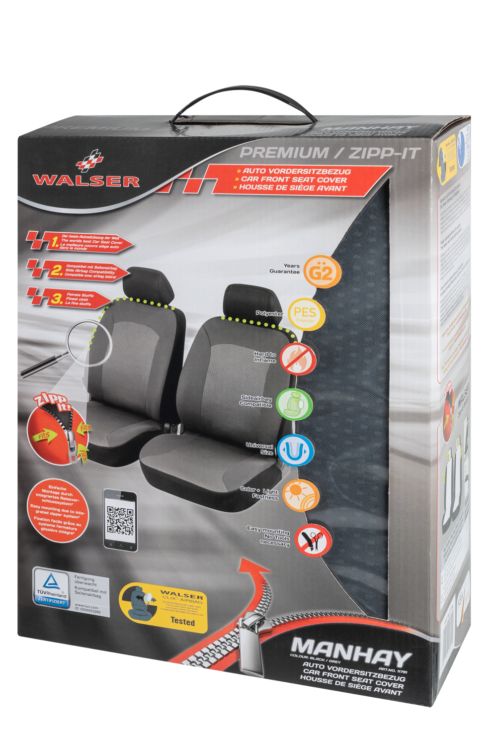 Auto stoelbeschermer Manhay met Zipper ZIPP-IT Autostoelhoes, 2 stoelbeschermer voor voorstoel grijs
