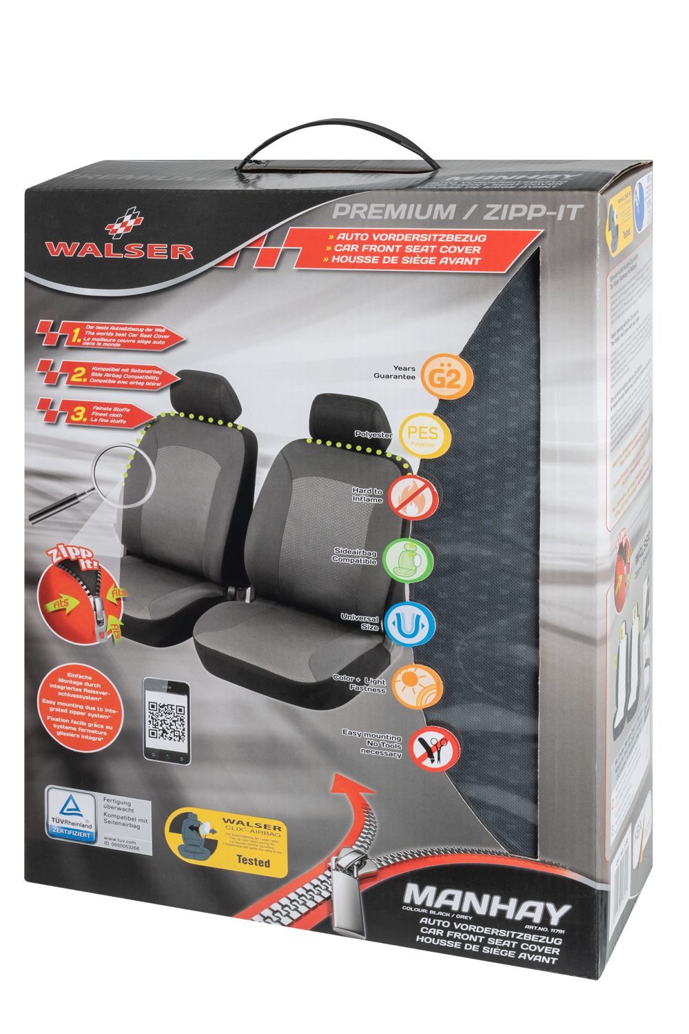 Universaler Sitzbezug ZIPP-IT Allessandro grau (Set) Airbag taug