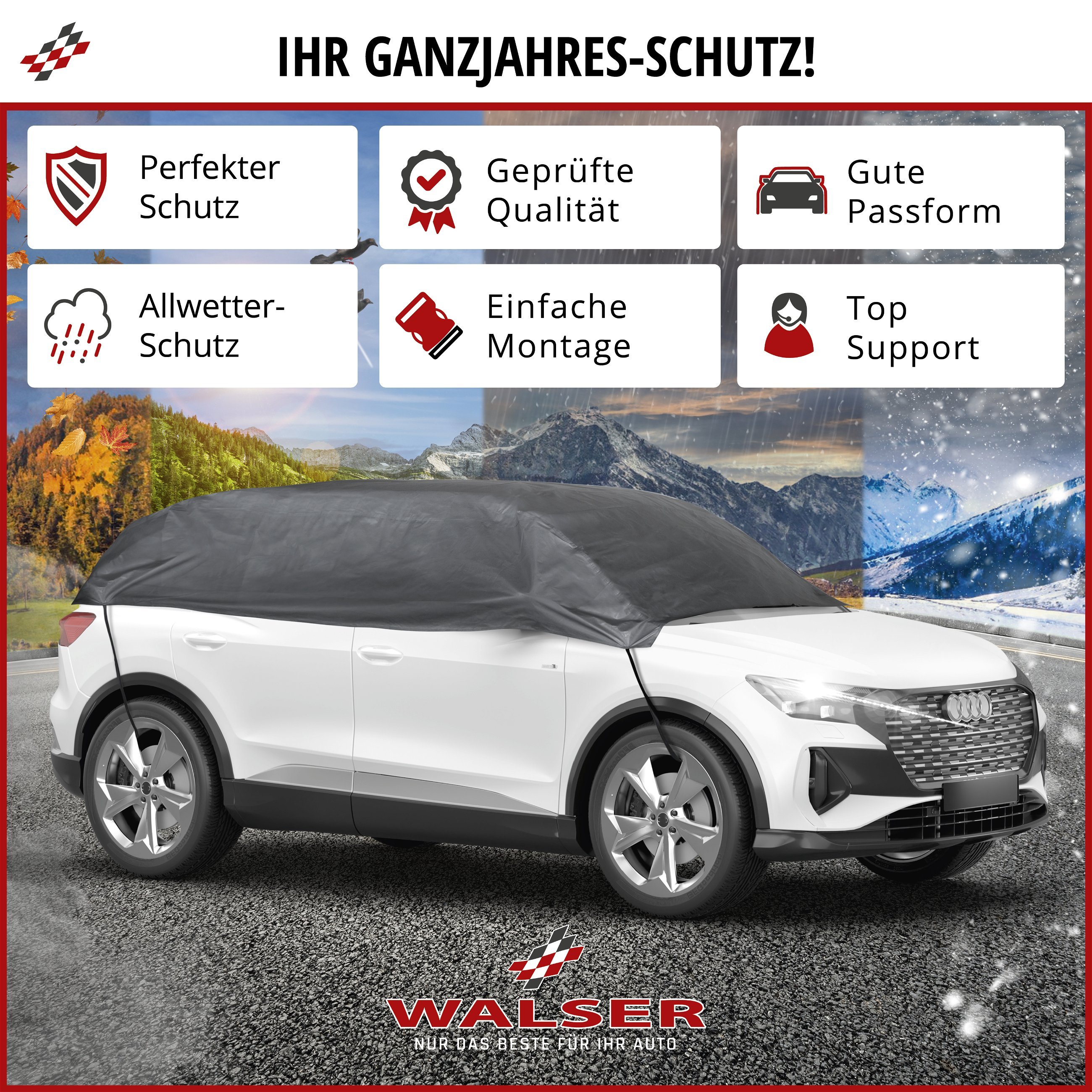 Abdeckplane Auto All Weather Basic, Autoplane Halbgarage Größe M, Autoabdeckung grau