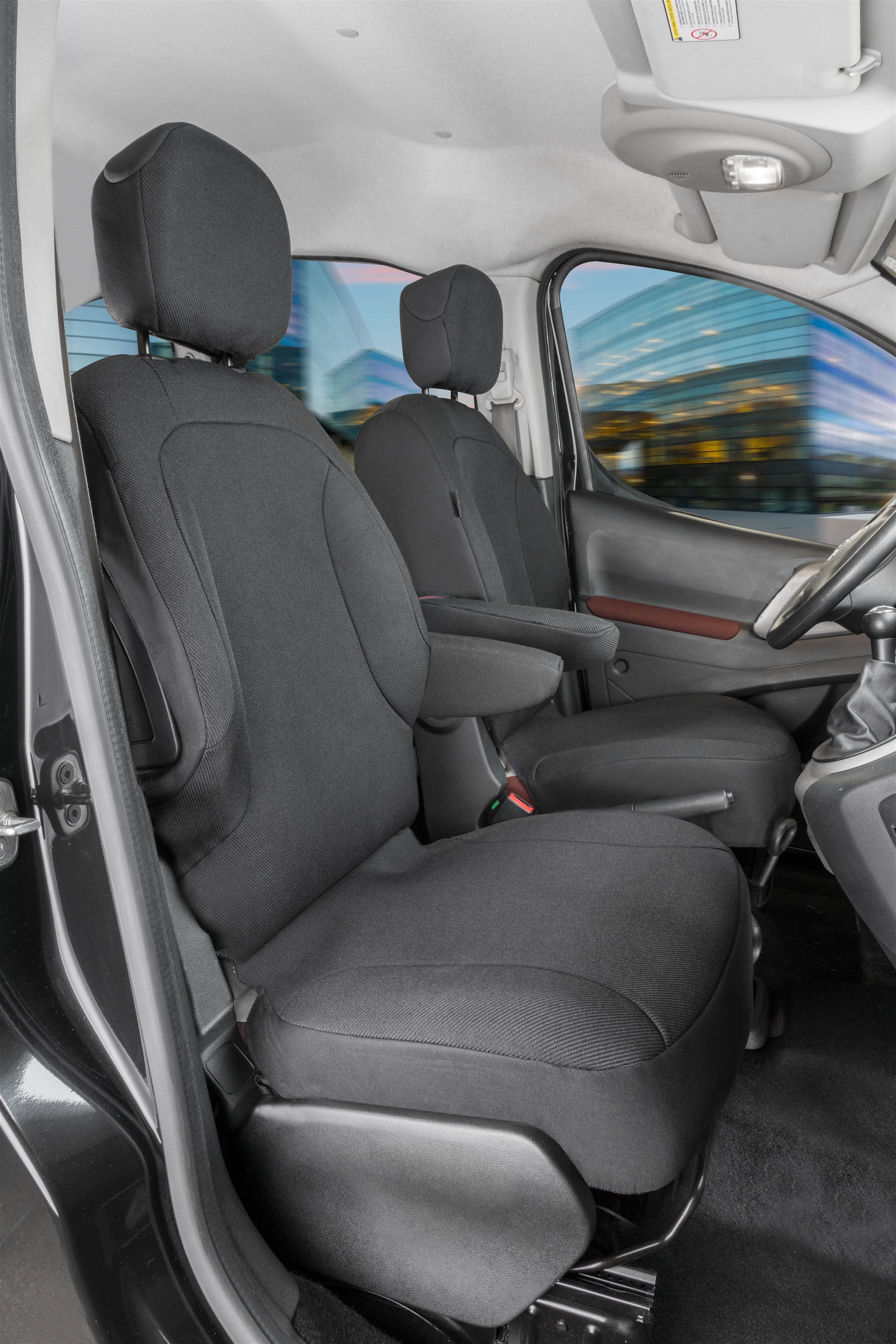 Passform Sitzbezug aus Stoff kompatibel mit Peugeot Partner, 2 Einzelsitze Armlehne innen