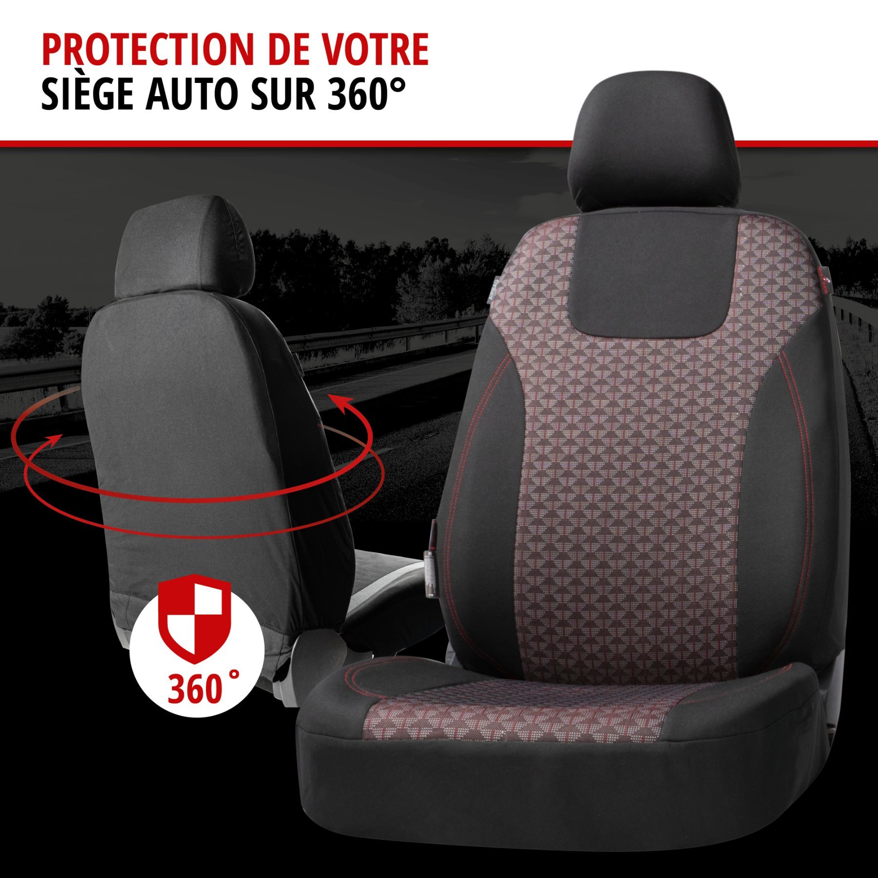 ZIPP IT Premium Housse de sièges Redring pour deux sièges avant avec système de fermeture éclair noir/rouge