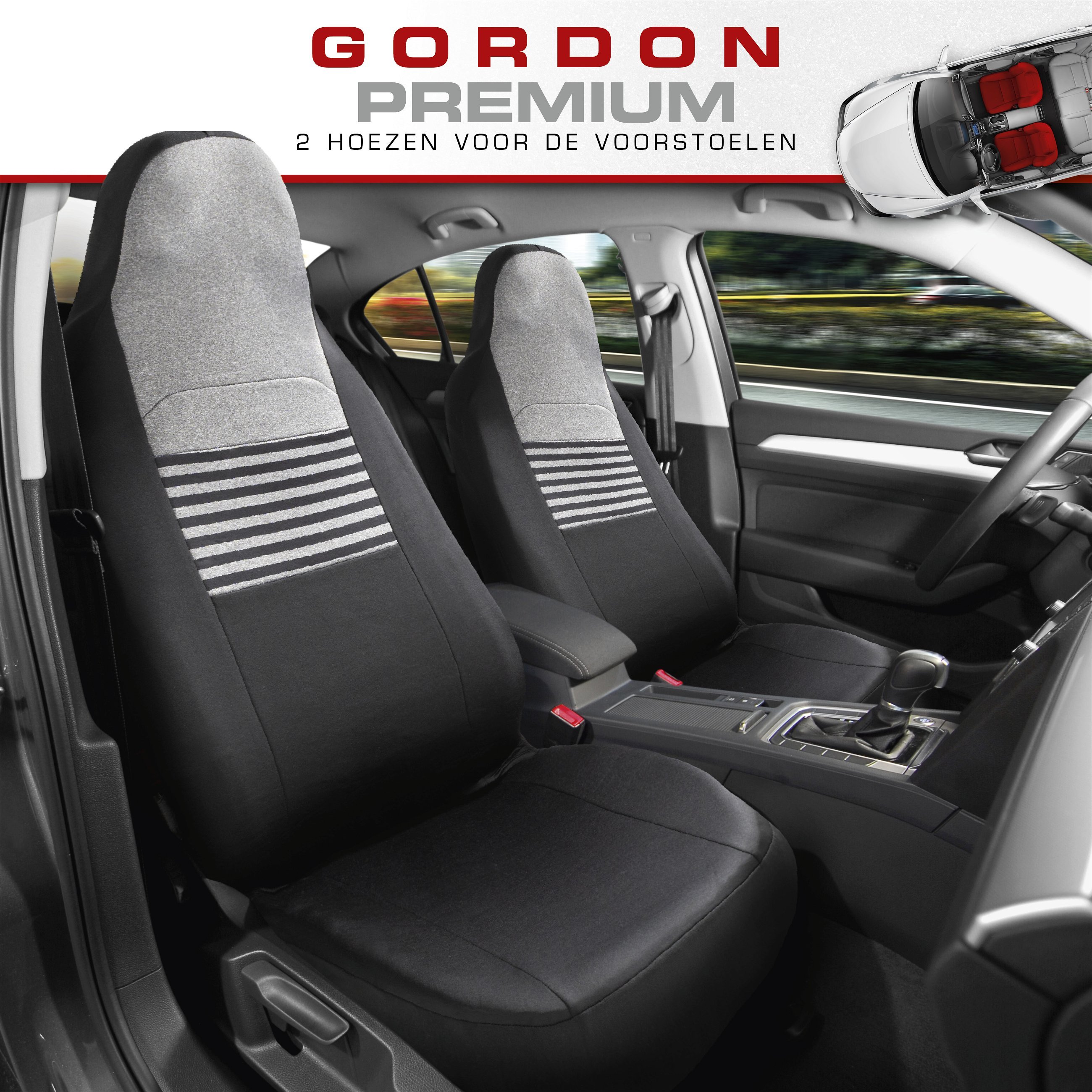Premium autozetelhoezen Gordon met rits, ZIPP-IT zetelhoezen, 2 zetelhoezen vooraan zwart/grijs 11866