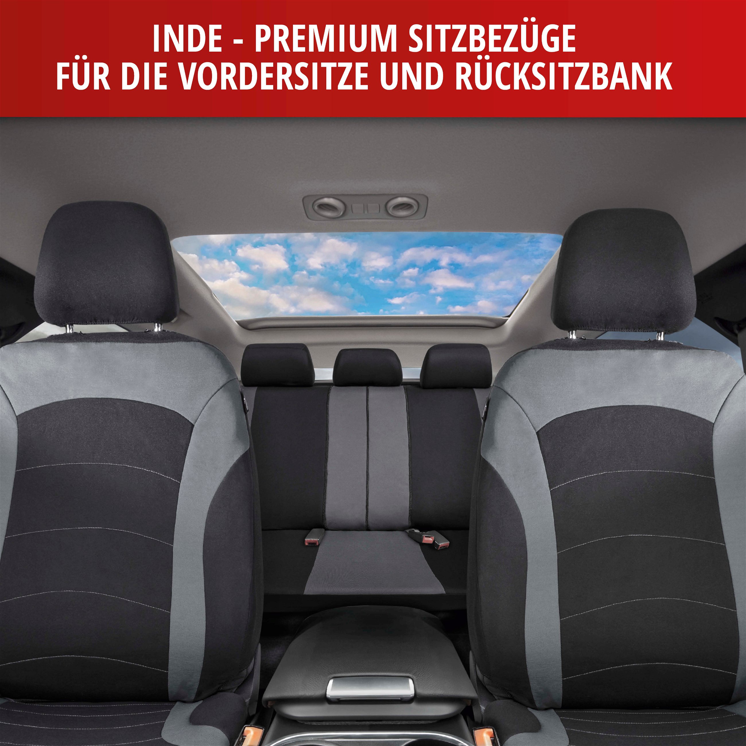Autositzbezug ZIPP-IT Premium Inde, PKW-Schonbezüge Komplettset mit Reißverschluss-System schwarz/grau