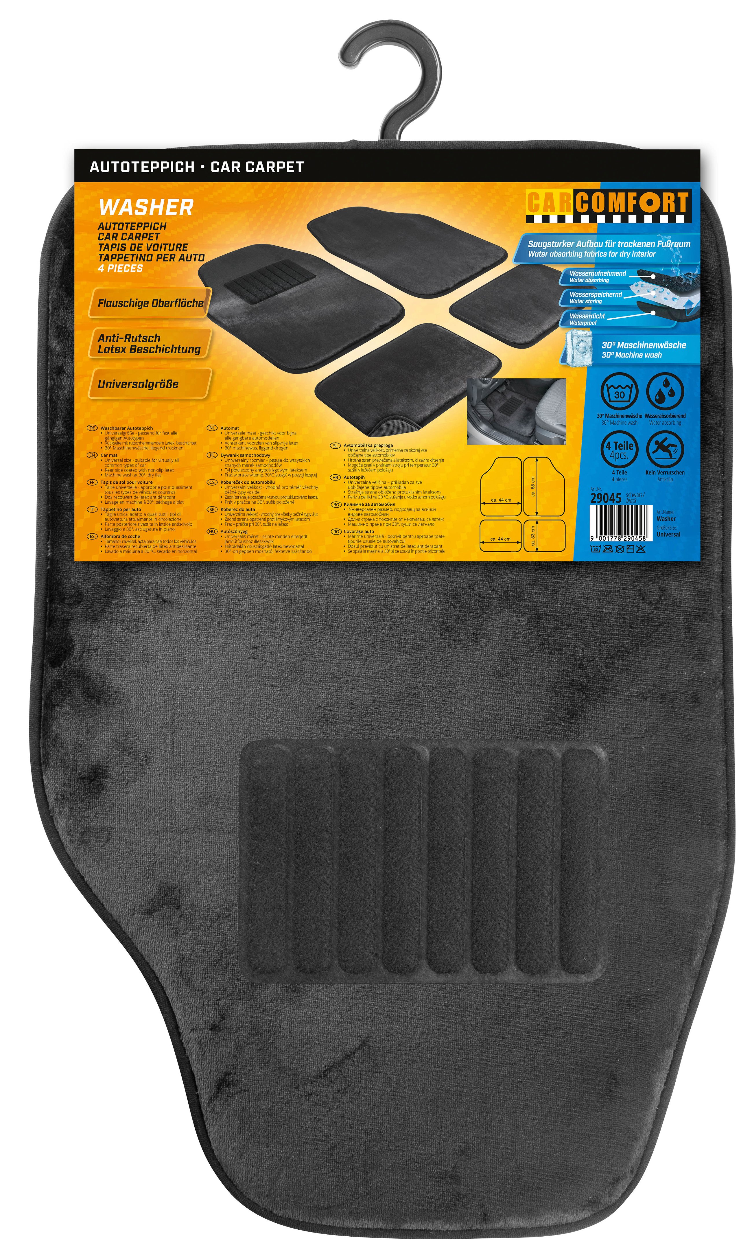 Auto Comfort Tapijt 8mm velours, universele vloermatten, auto matten set 4 stuks zwart, auto matten velours zwart