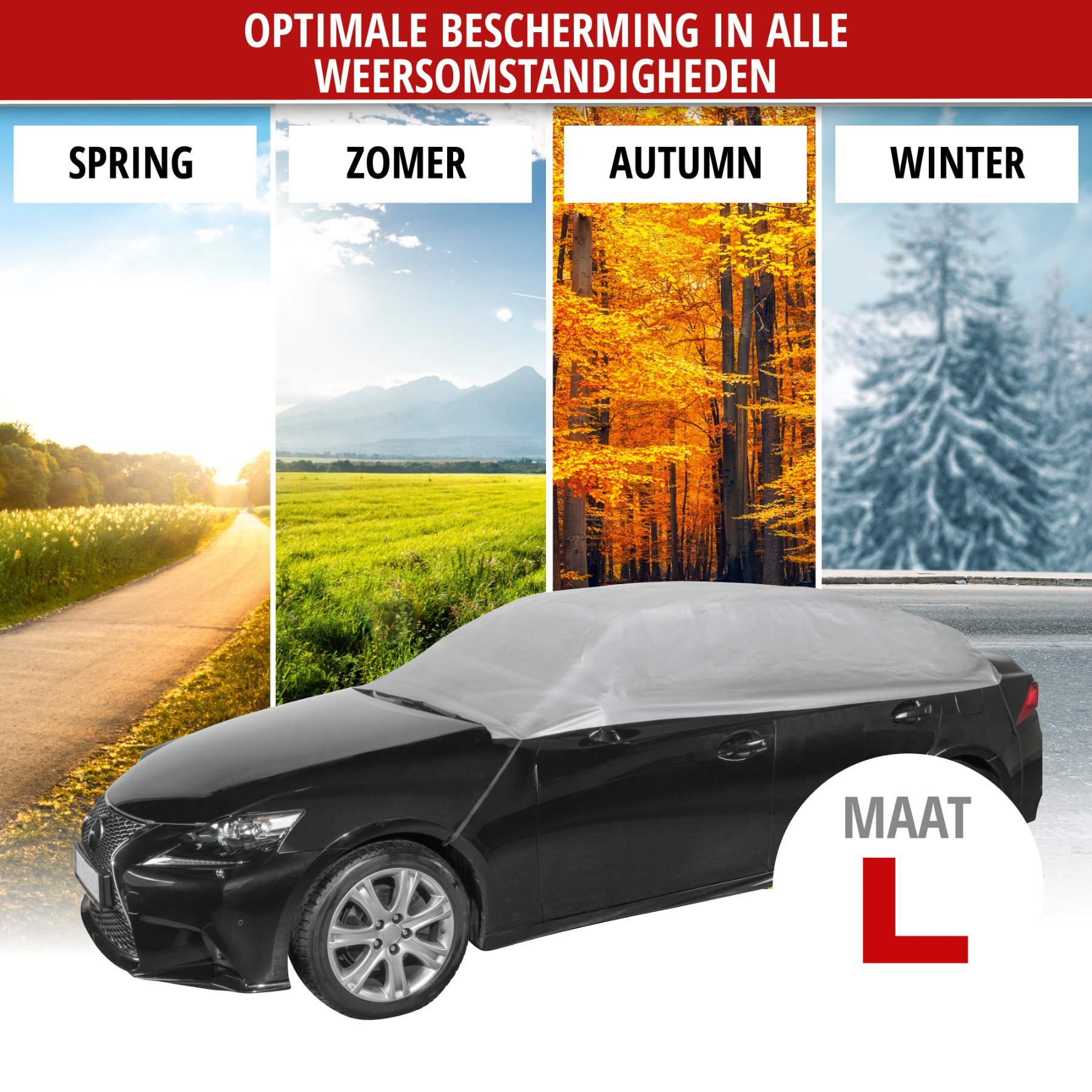 Autoafdekking AllWeather halfgarage maat L lichtgrijs, waterdichte halfgarage, stofdicht met UV-bescherming, verstevigde gordelsluiting