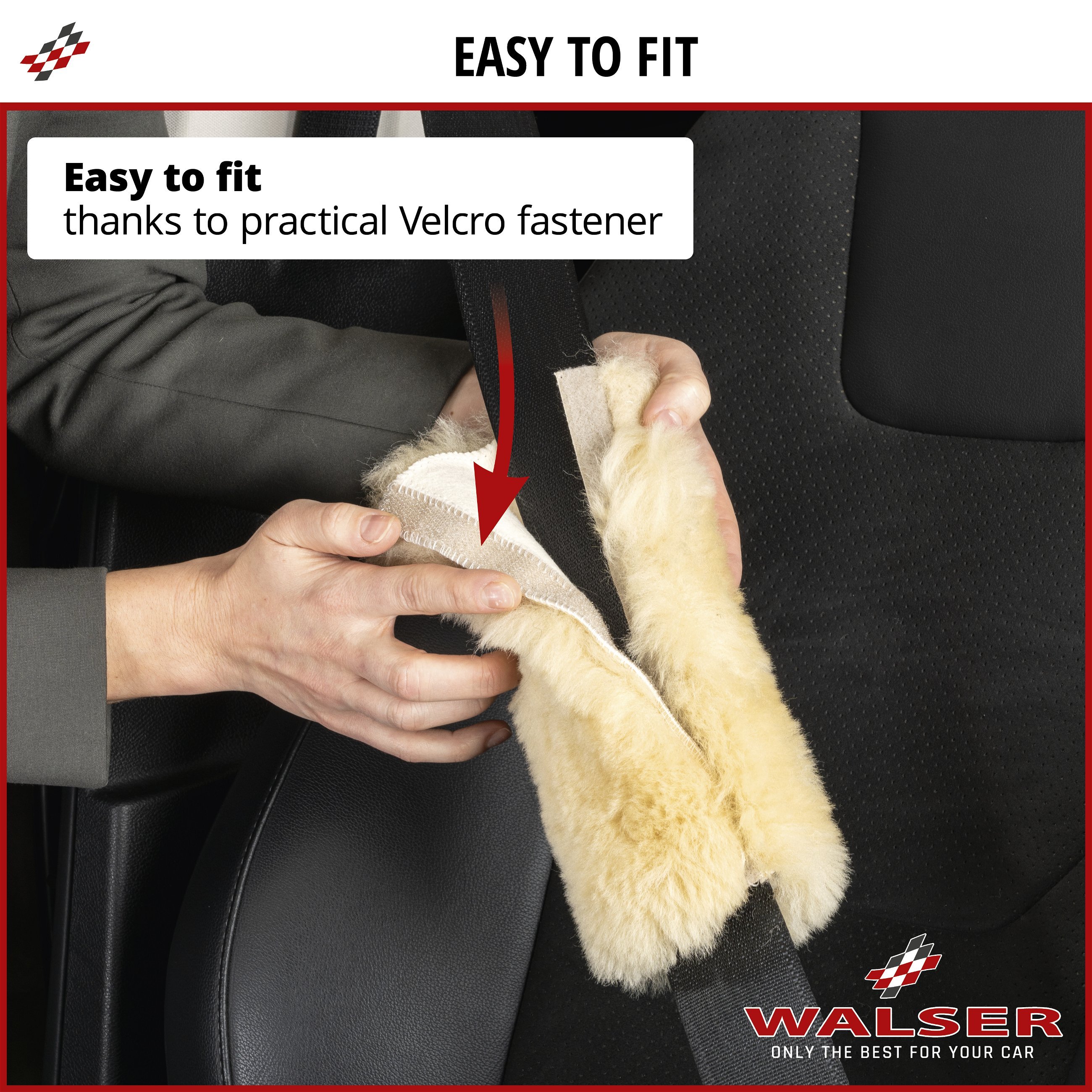 Seatbelt pad Millie lambskin, 2 pieces black