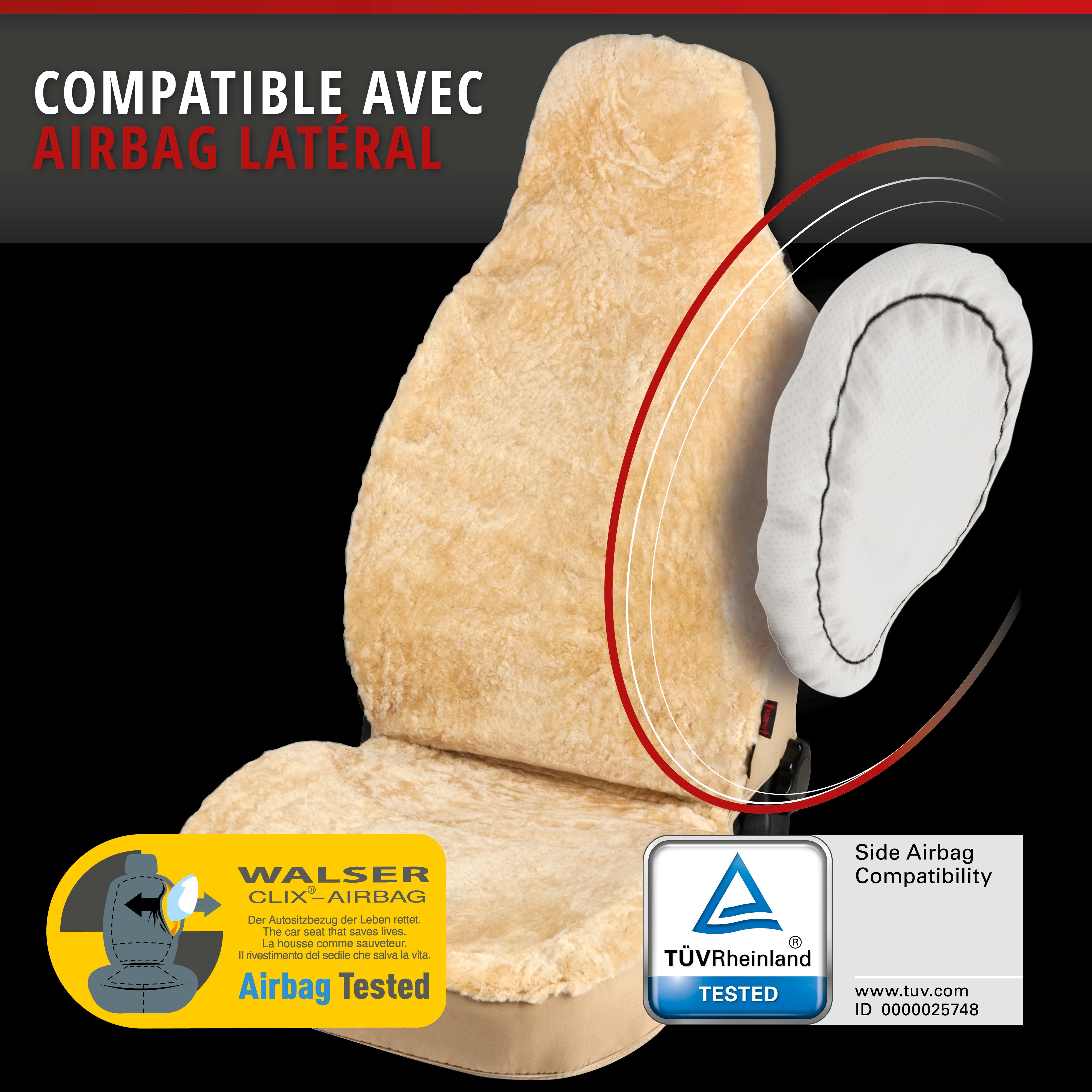 Housses de sièges Zoya en agneau beige avec système informatique ZIPP pour siège à haut dossier