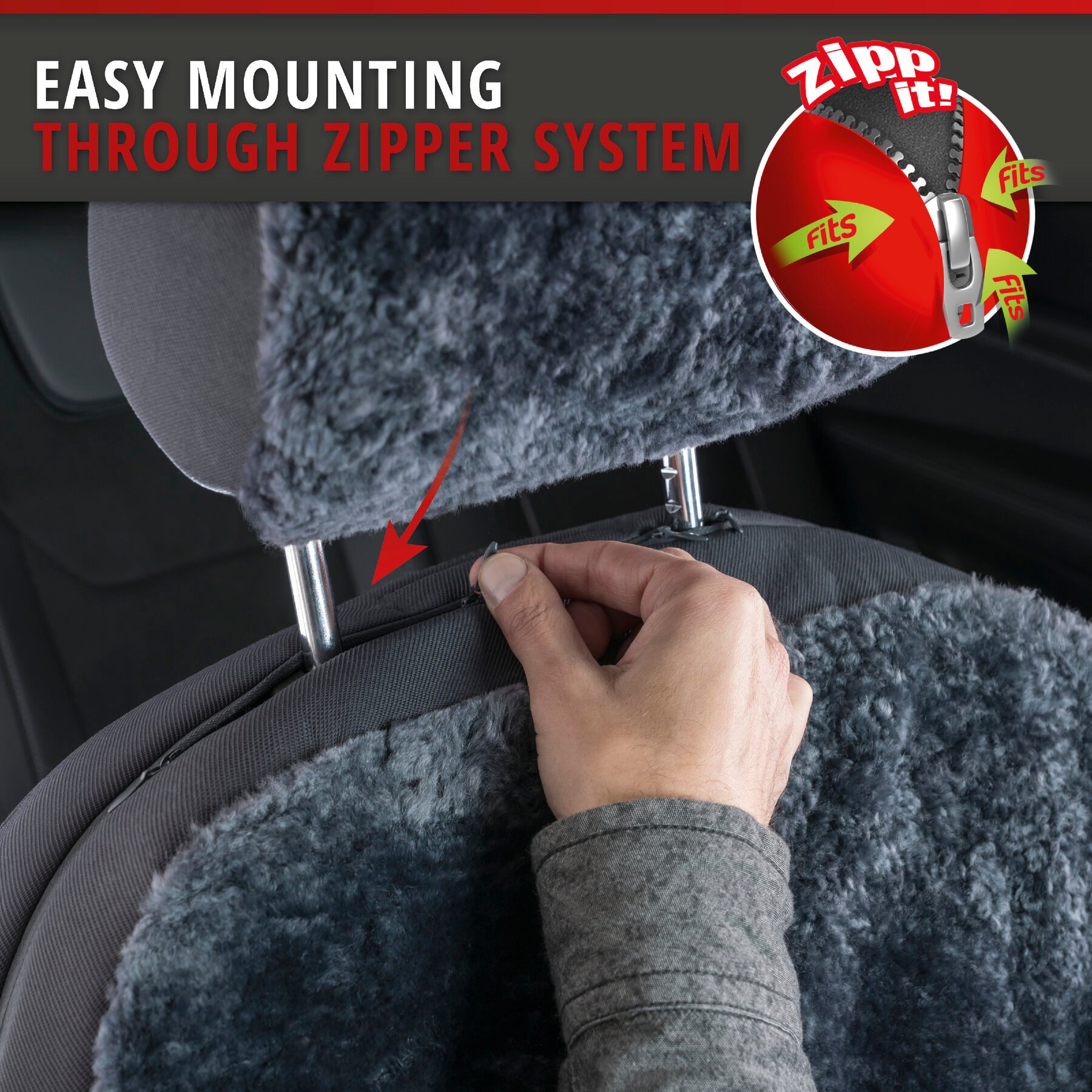 Car Seat cover Iva made of lambskin anthracite with ZIPP IT system