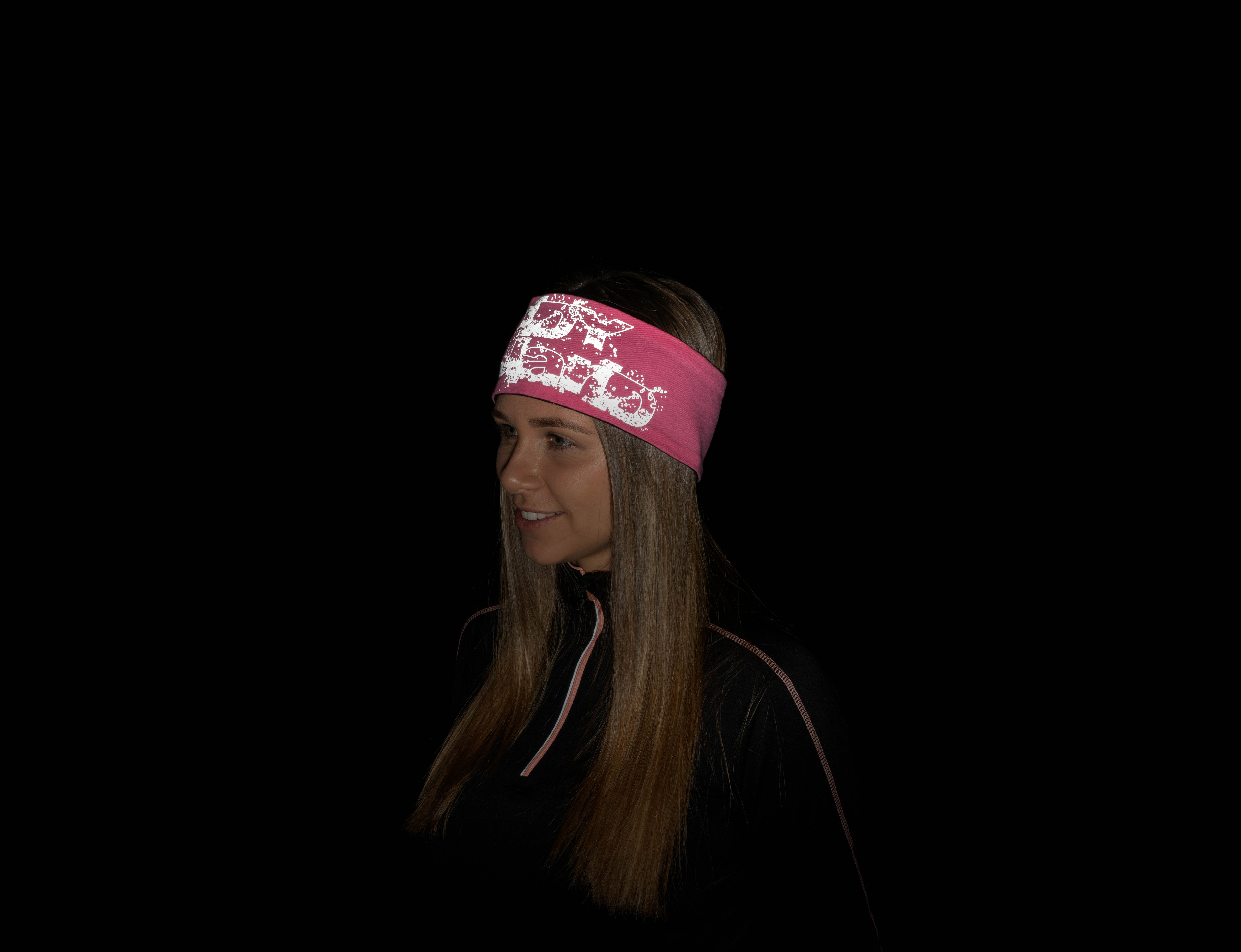 Safety Maker 44564 Omkeerbare hoofdband reflecterend, voor joggen, hardlopen, sport, hoofdband, oorwarmers heren/vrouwen met reflector roze-zwart