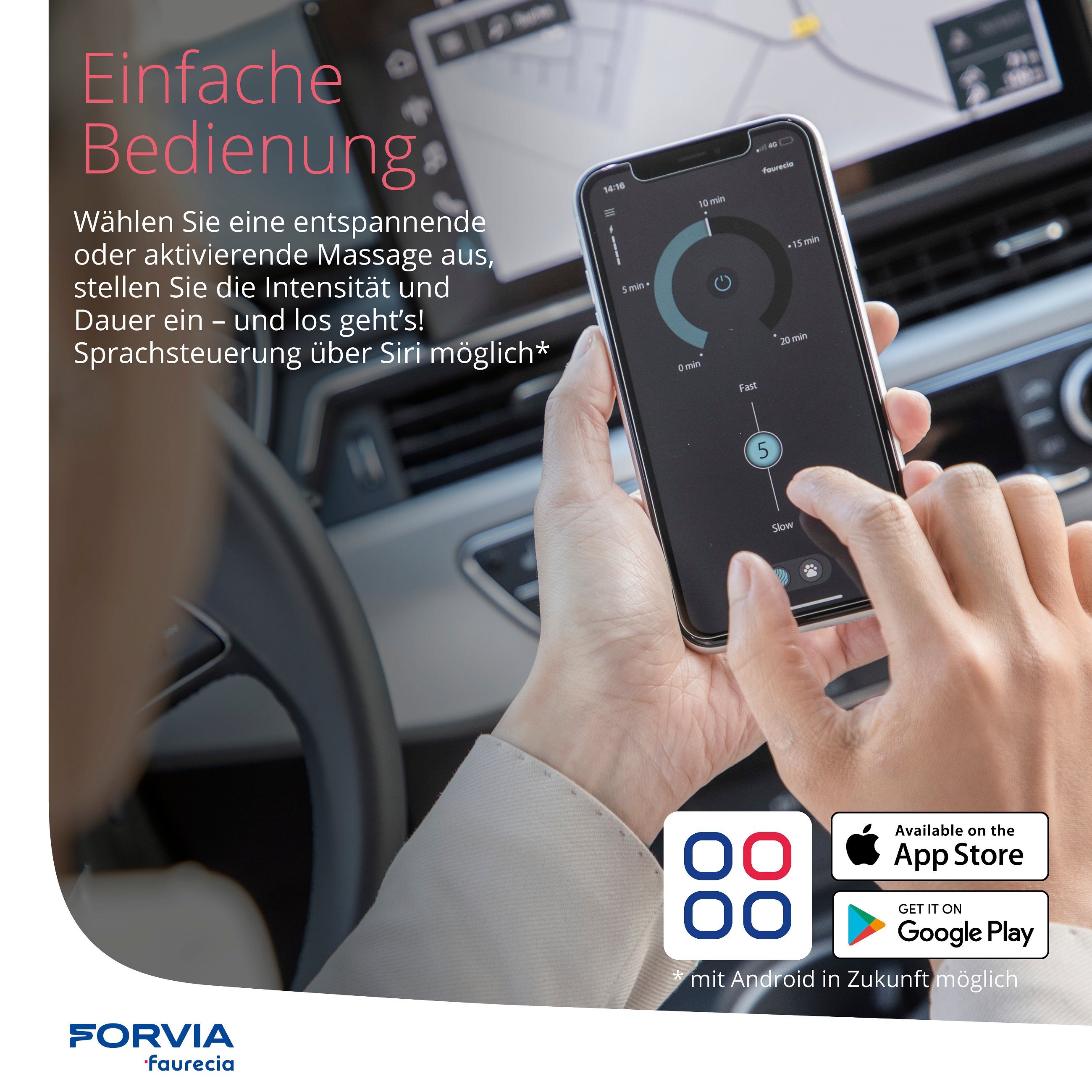 Faurecia Smart Massage Cover, Auto-Massage-Sitzauflage mit App-Steuerung und integriertem Akku, PKW-Sitzaufleger zertifiziert von der Aktion Gesunder Rücken