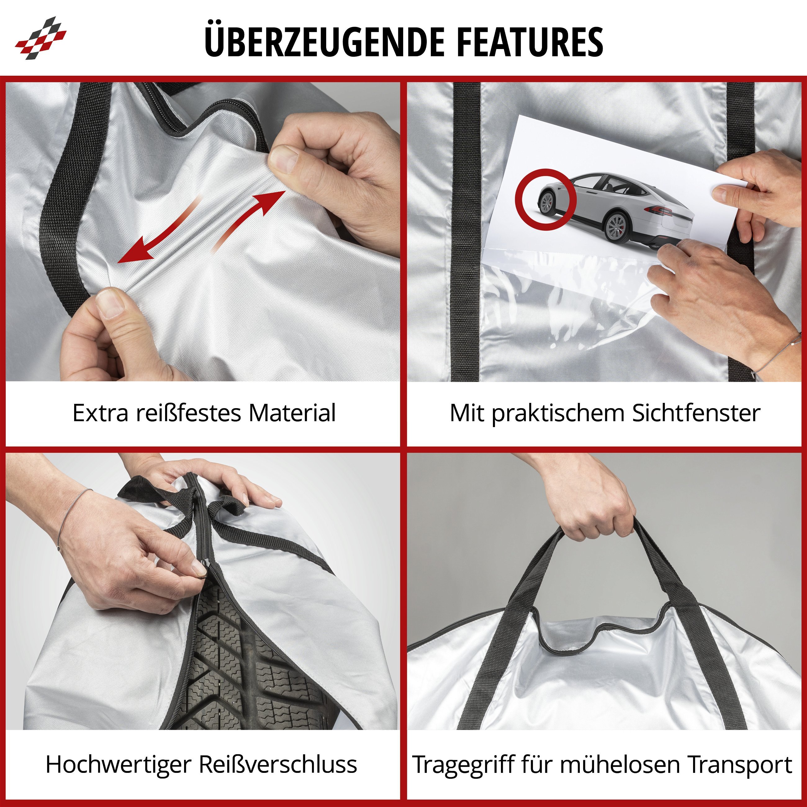 Reifen-Aufbewahrungstasche 2er Set Größe L, robuste und wasserdichte Reifenschutzhülle, Reifensack mit Reißverschluss 17-18 Zoll