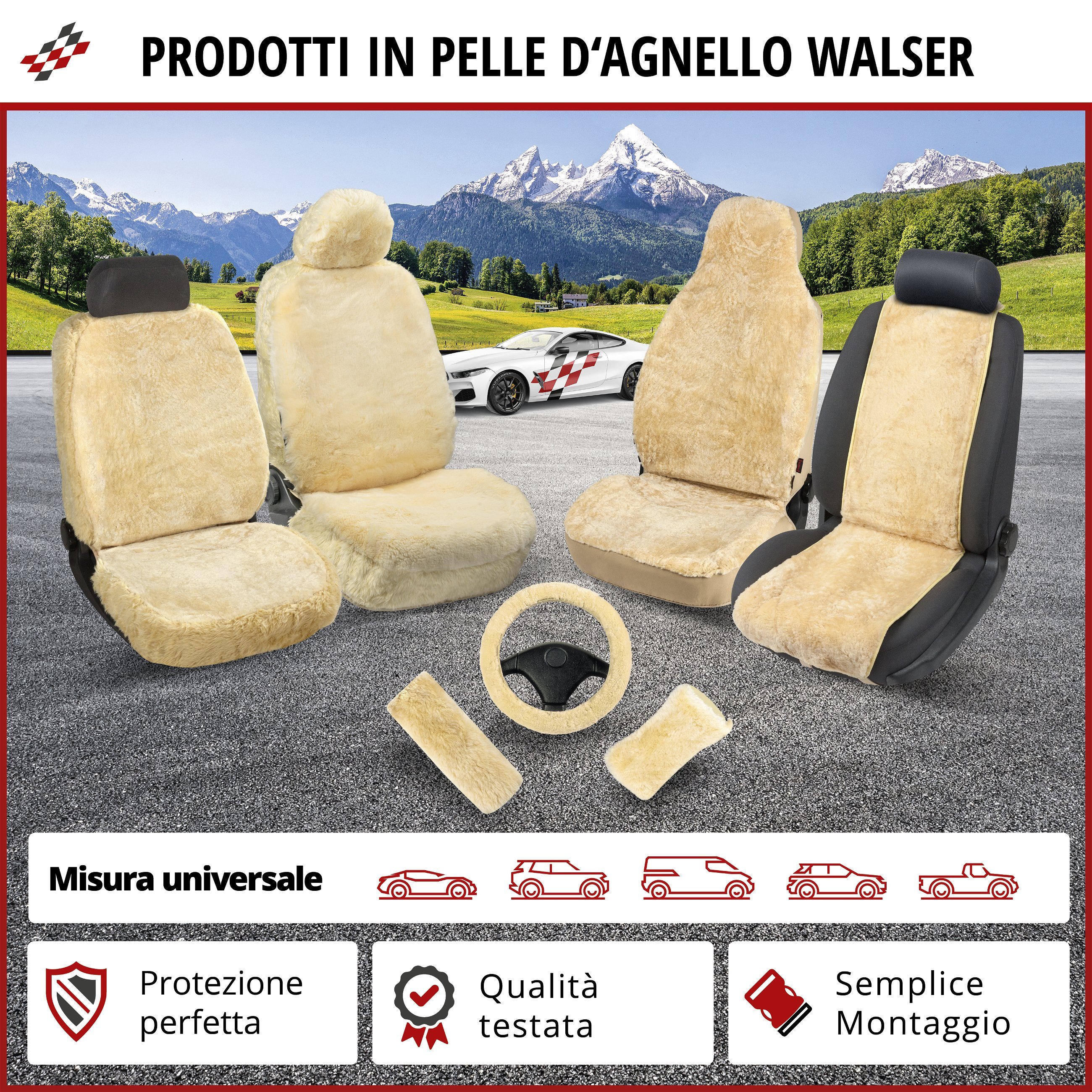 Coprisedili auto Maya in pelle d'agnello nero