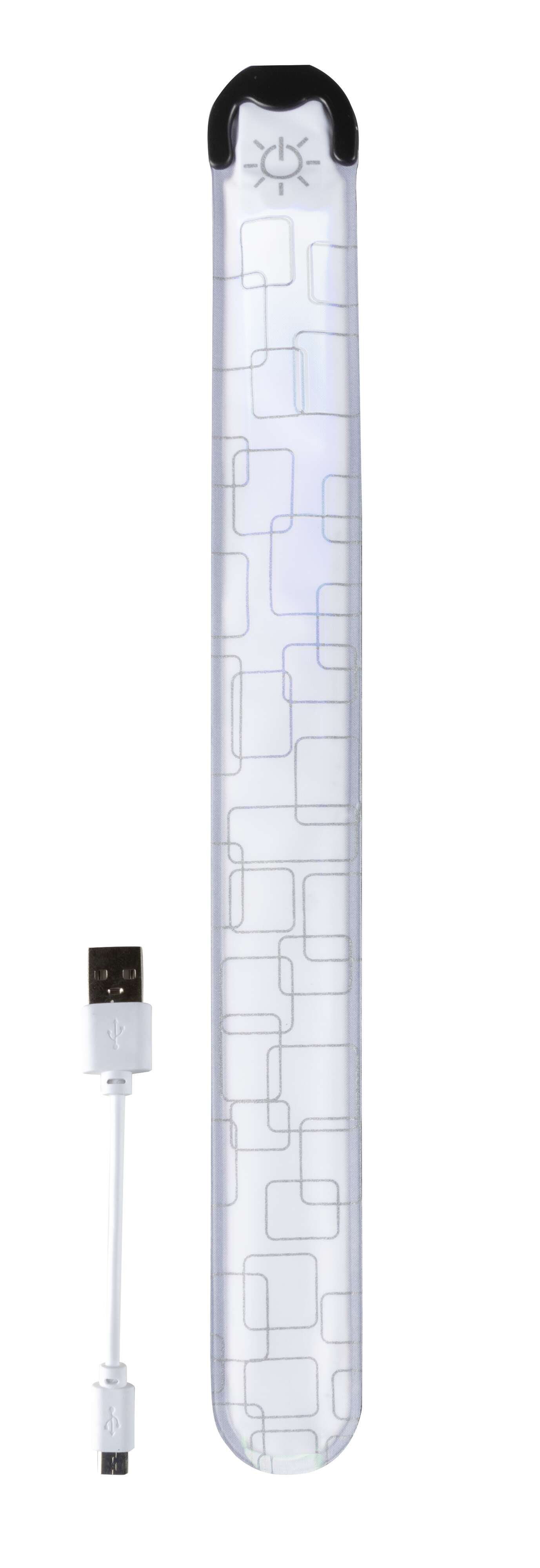 LED Klackband, leuchtendes Slap Wrap mit USB-Auflademöglichkeit 36x3,5 cm silber
