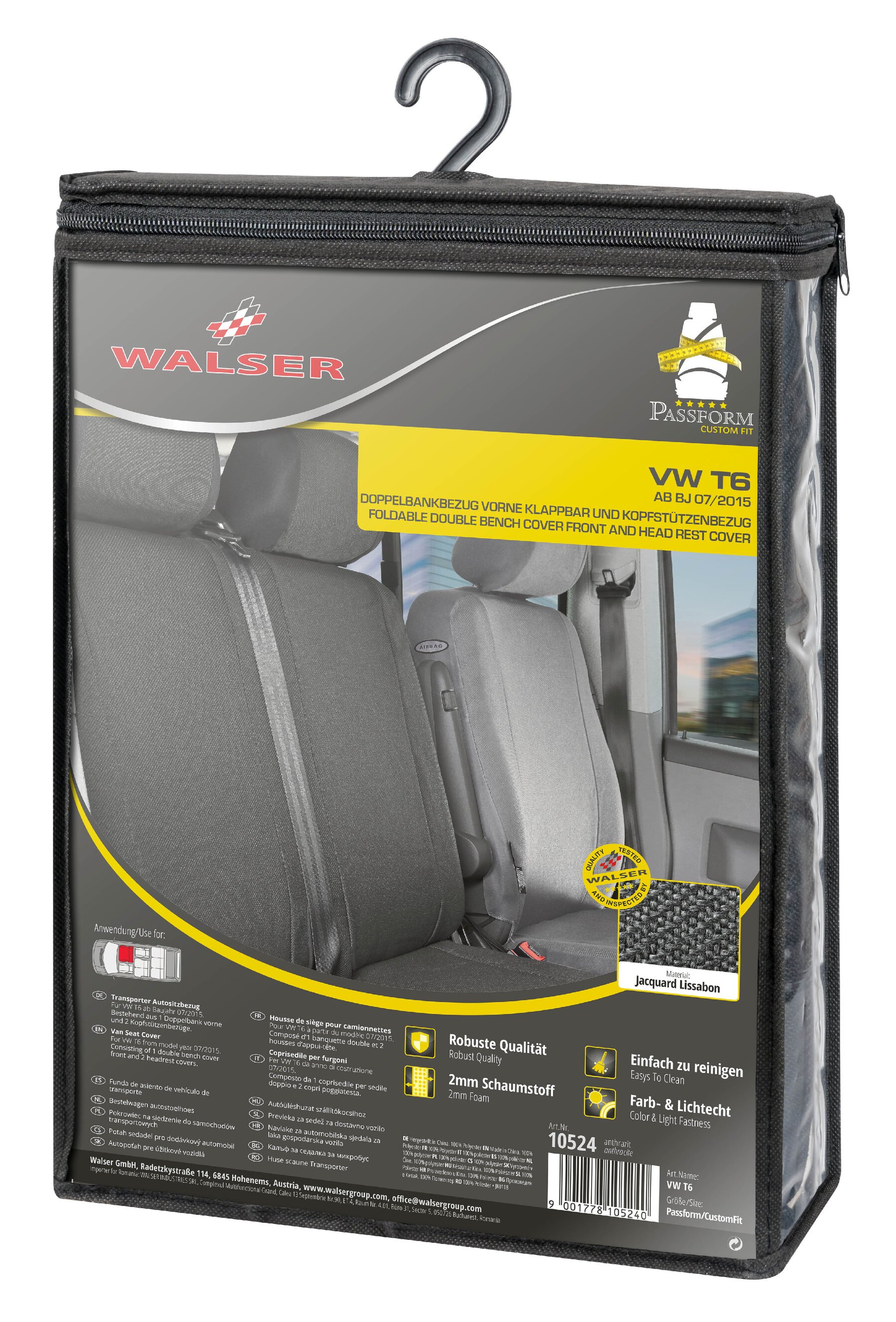 Seat cover made of fabric for VW T6, double bench cover front foldable