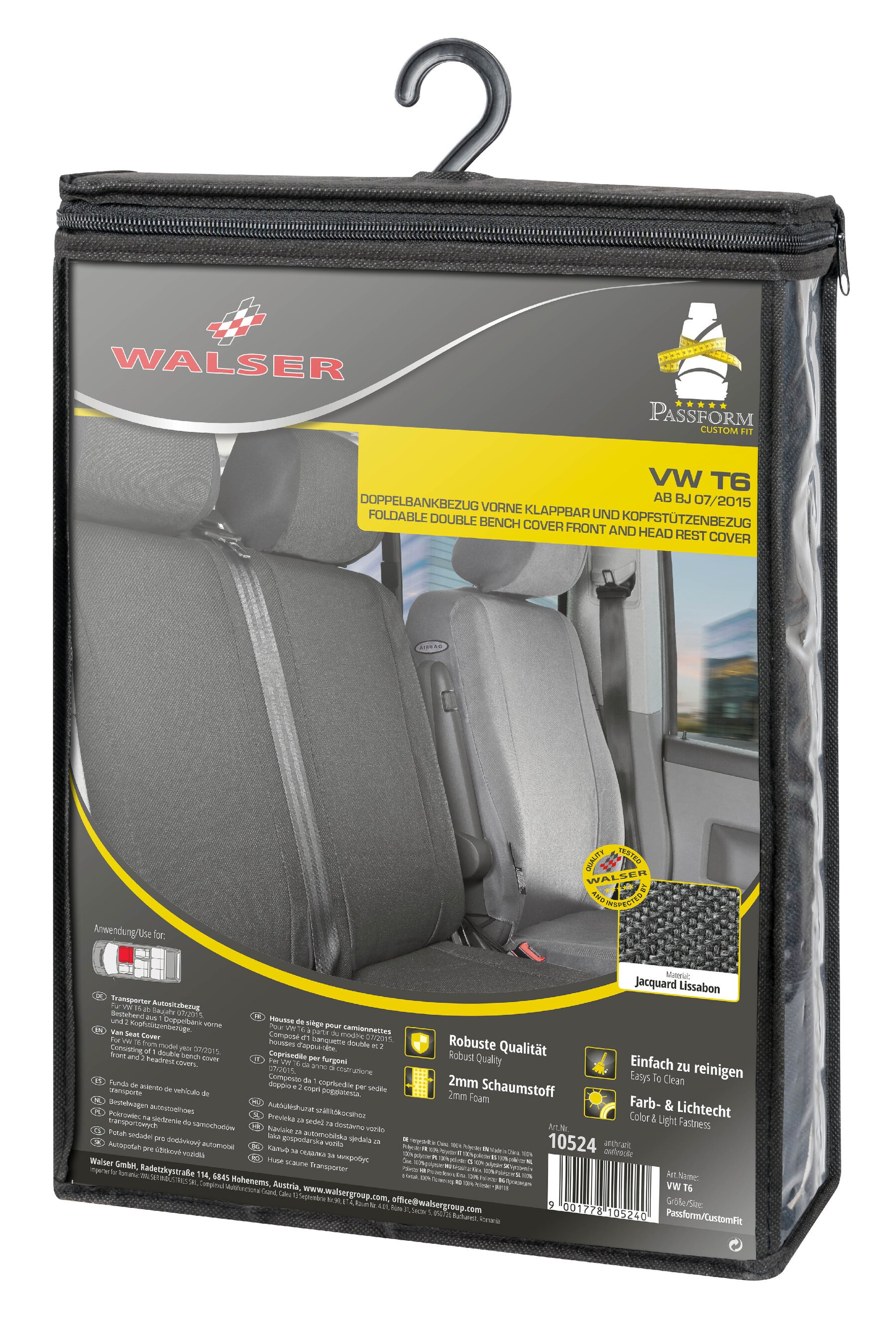 Housse de siège Transporter en tissu pour VW T6, double banquette avant pliable