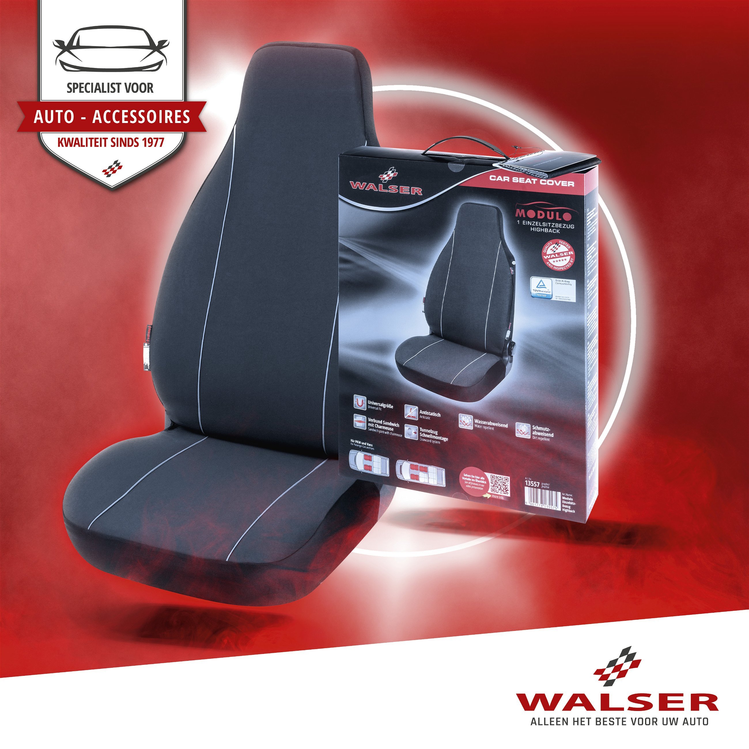 Auto stoelbeschermer Modulo Highback enkel stoelbekleding voor Vordersitz zwart universeel passende stoelbeschermer
