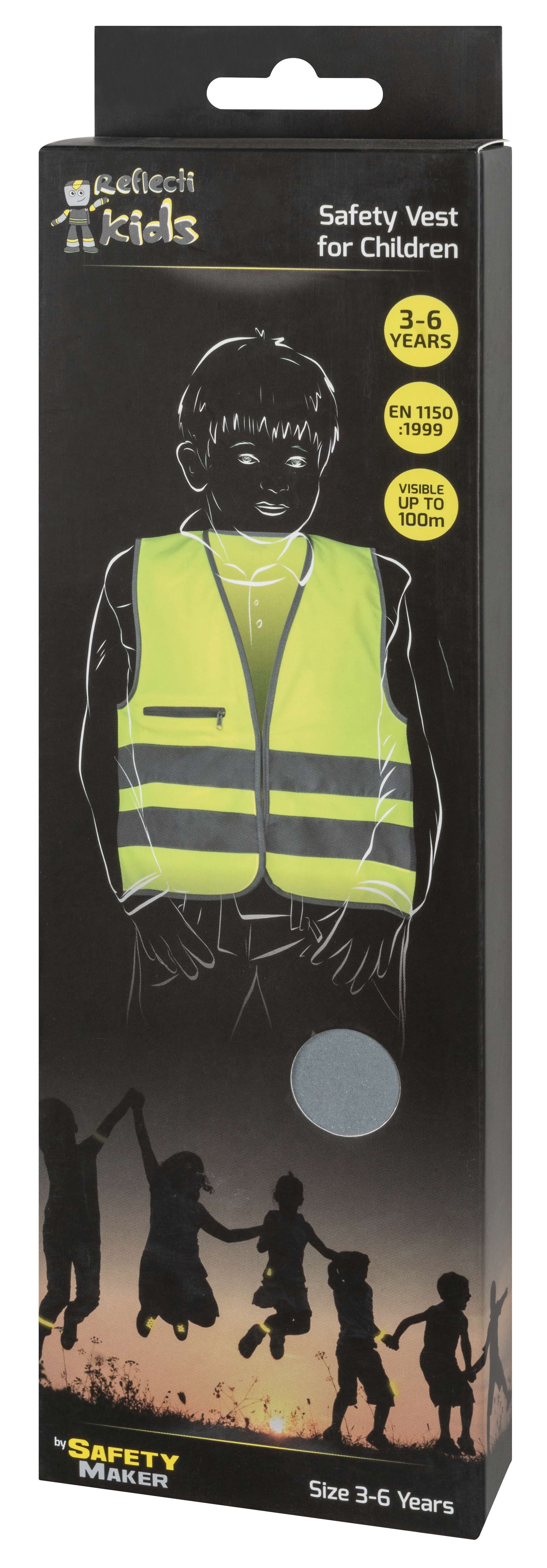 Safety Maker Veiligheidsvest voor kinderen, hoge zichtbaarheidsvest, reflecterend vest, reflecterend voor 3-6 jaar, geel