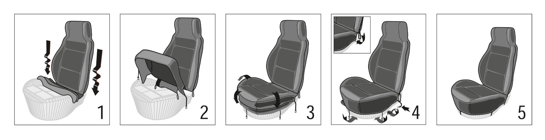 Coprisedili auto Zoya in pelle di agnello antracite con sistema IT ZIPP per sedili con schienale alto