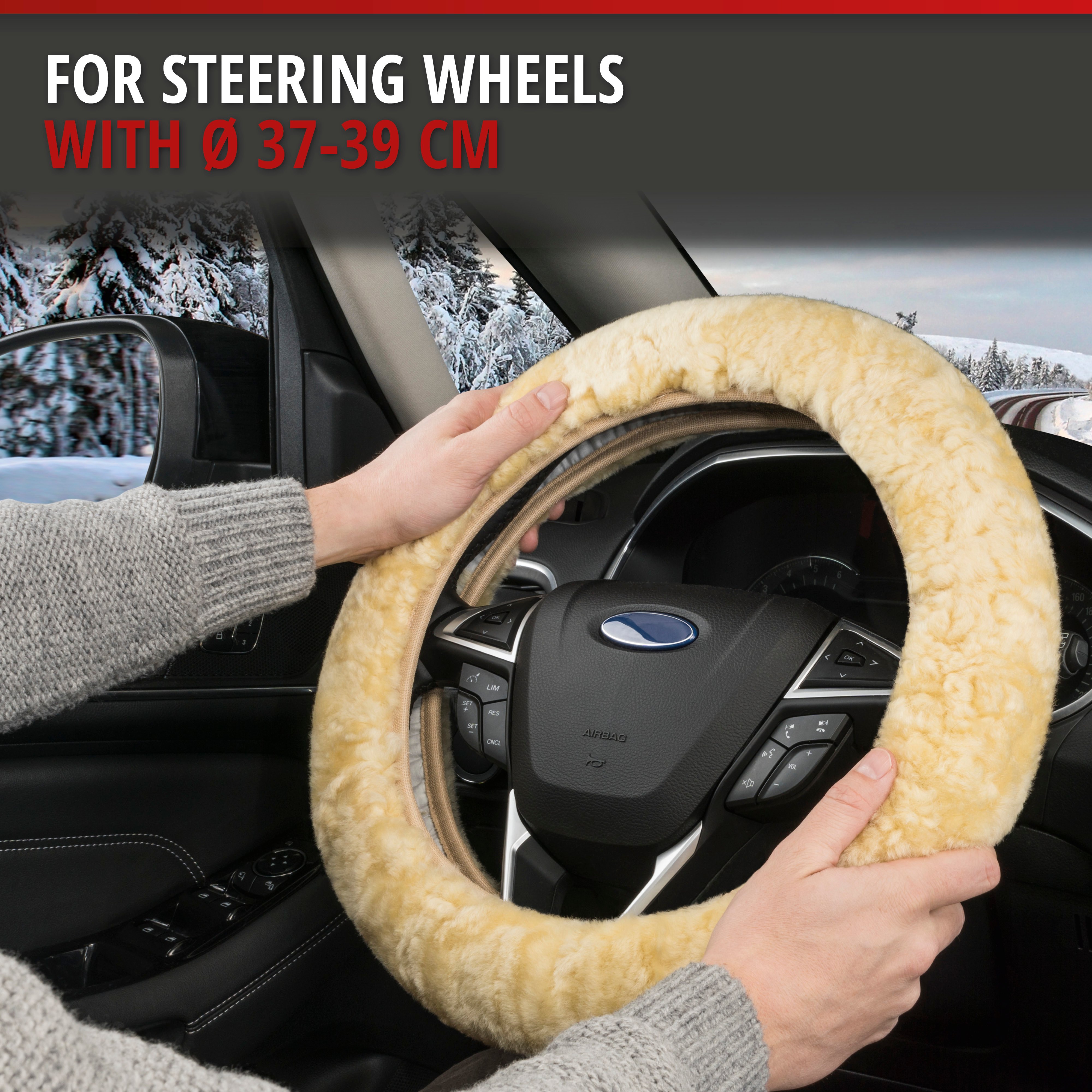 Lambskin steering wheel cover - Steering wheel cover in beige