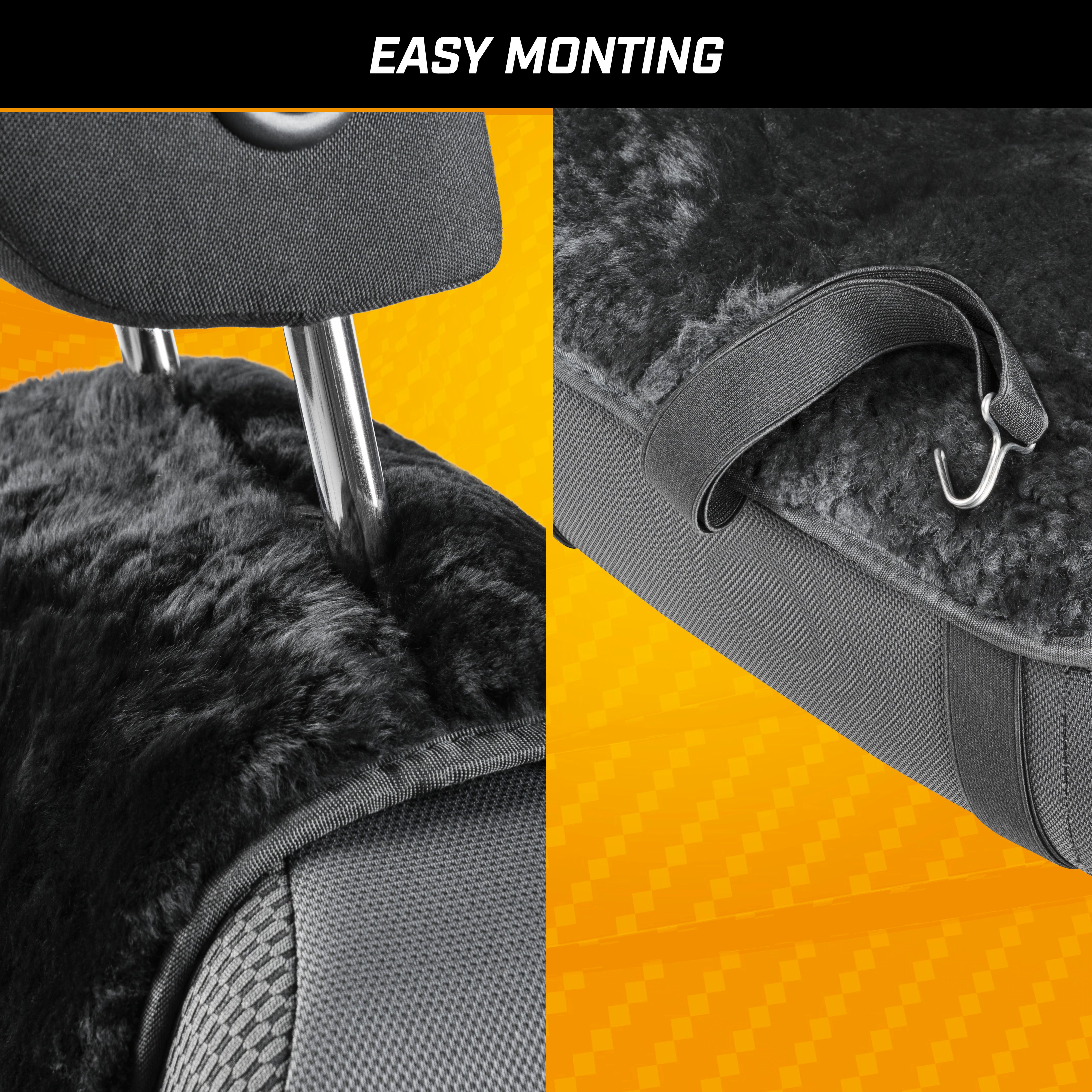 Car Seat cover in lambskin Cosmo black 12-14mm fur height