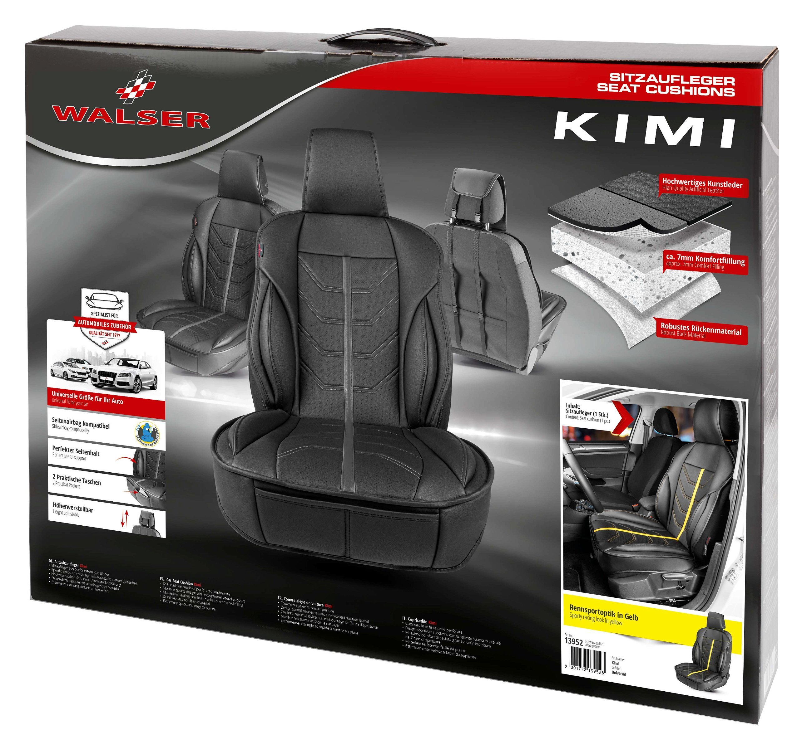 Car Seat cover Kimi, seat protector for cars in racing look black/yellow