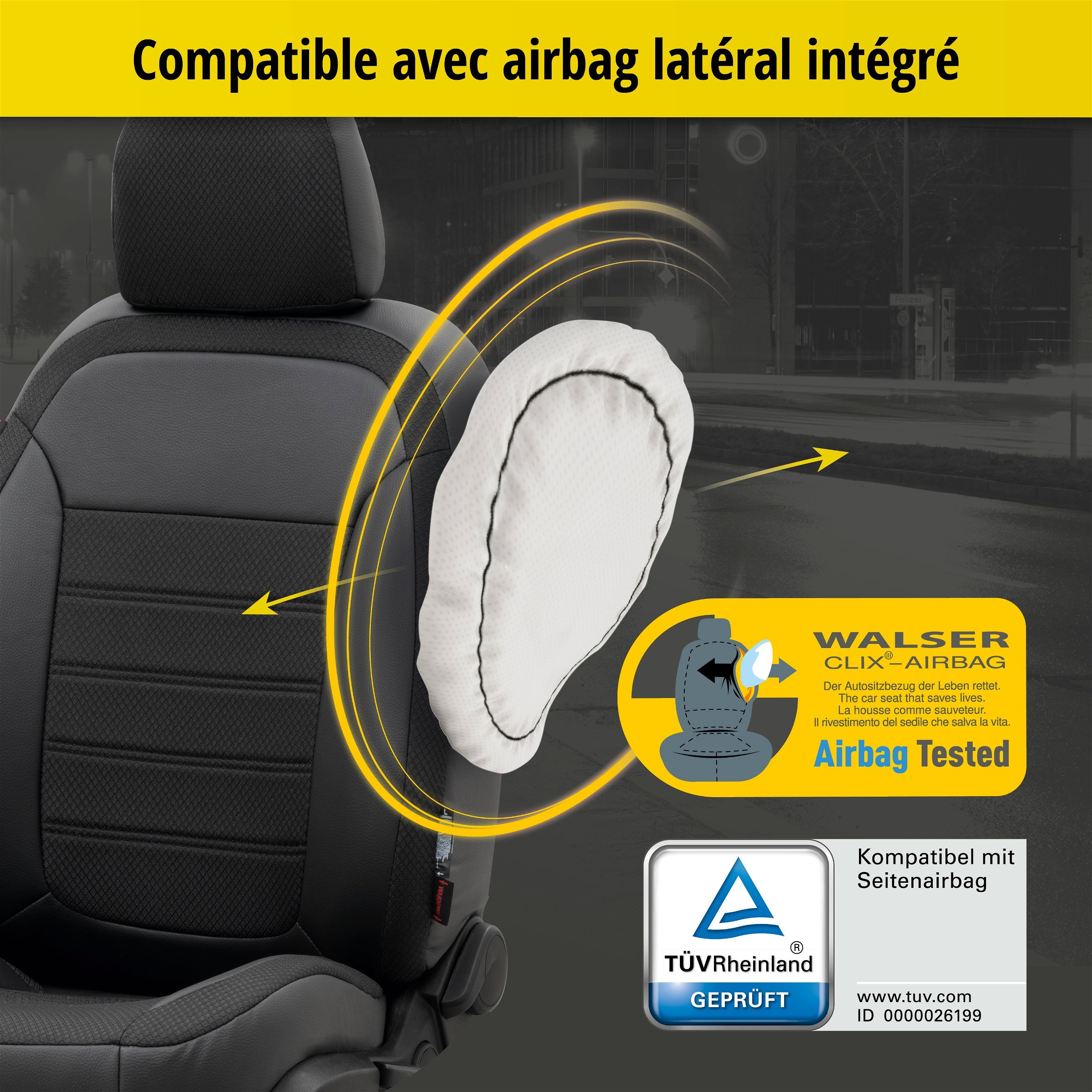 Housse de siège Aversa pour Peugeot 208 I 03/2012-03/2020, 2 housses de siège pour les sièges normaux